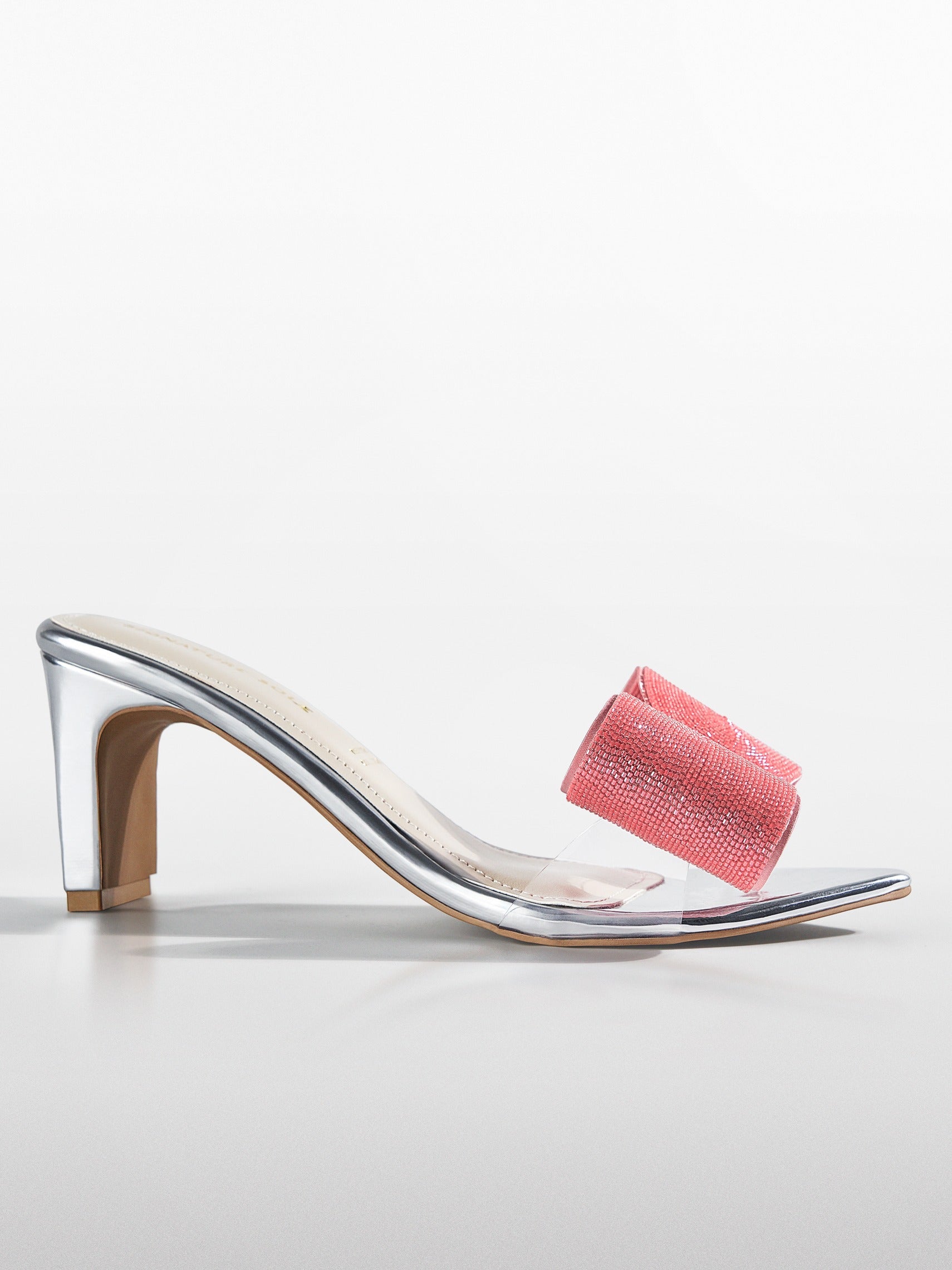 Pink Crystal Bow transparent Kitten Heel