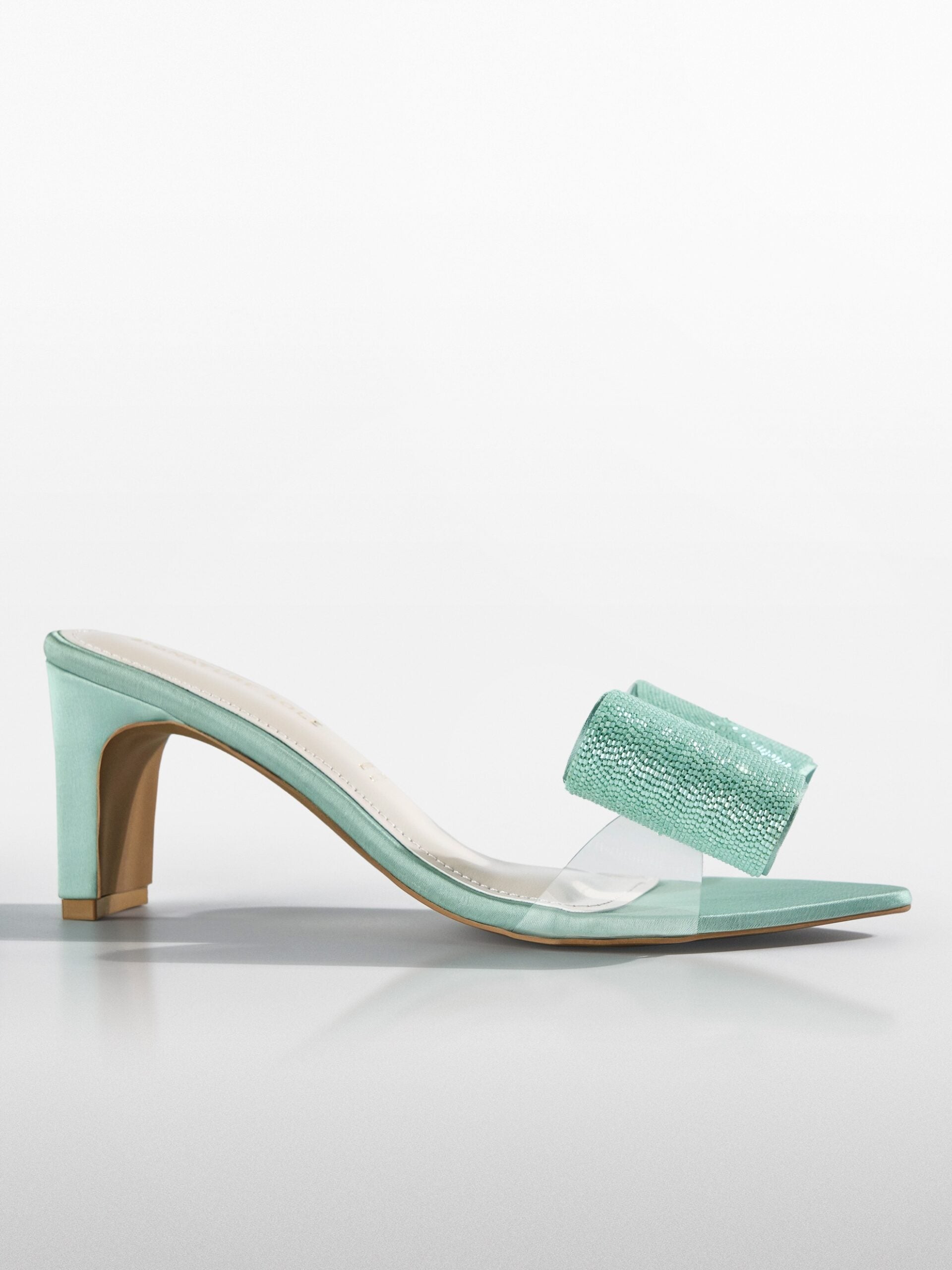 Mint Crystal Bow transparent Kitten Heel