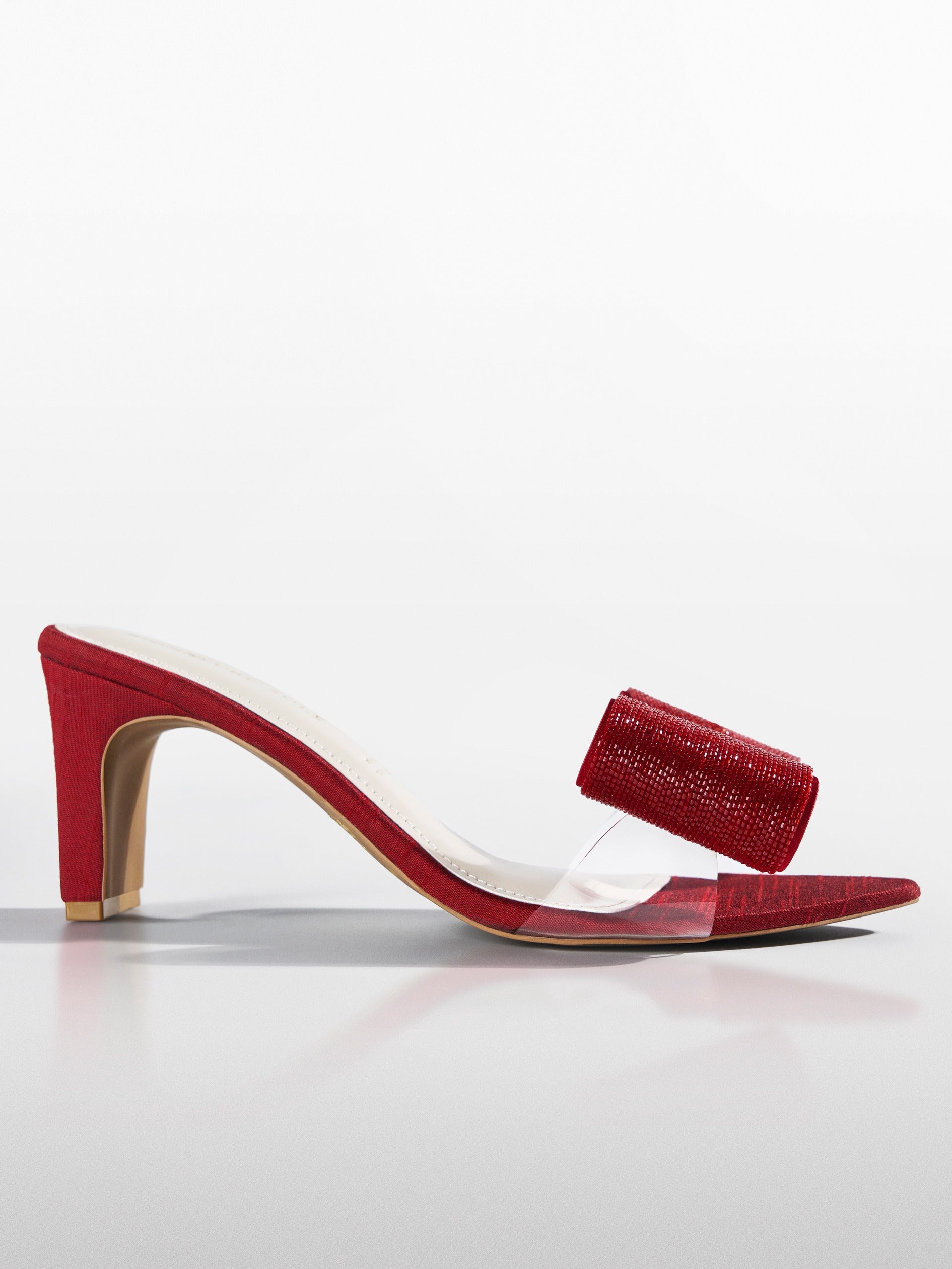Red Crystal Bow Satin Kitten Heel