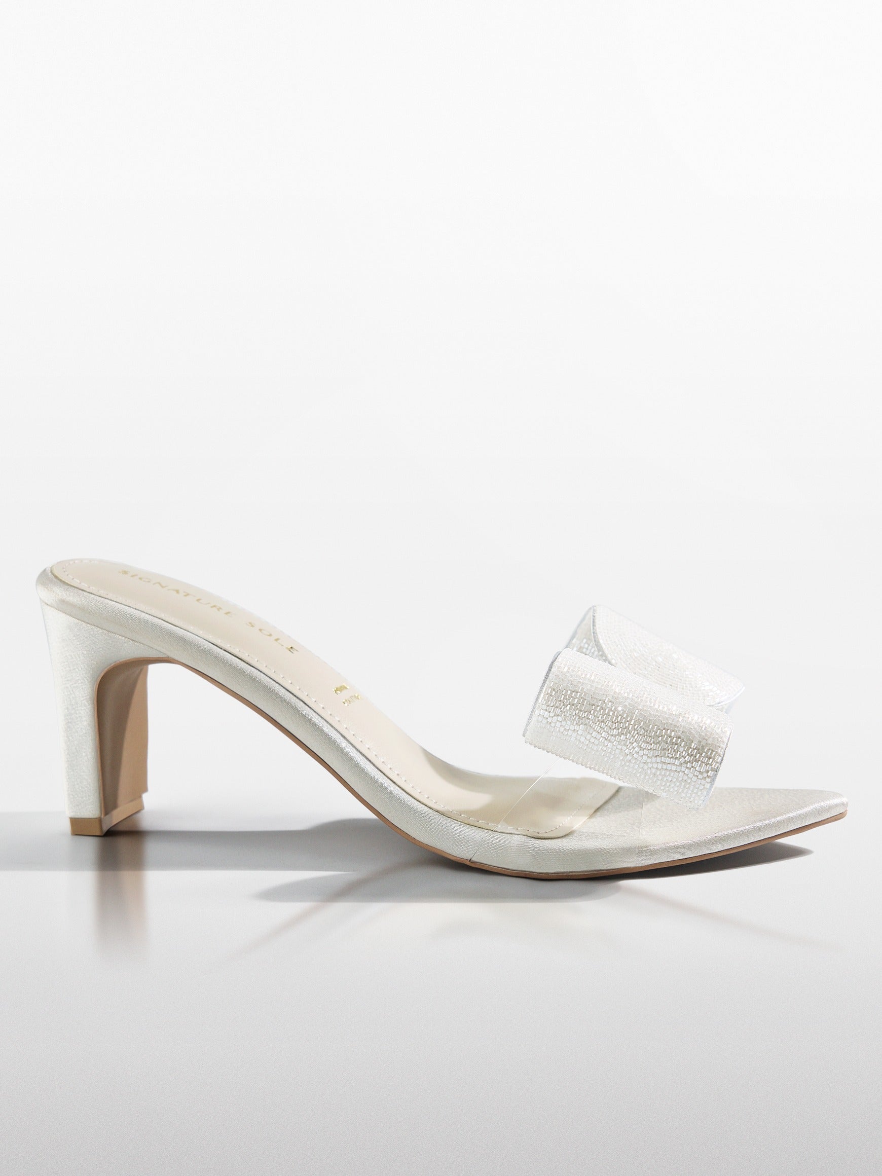White Crystal Bow Bridal Kitten Heel