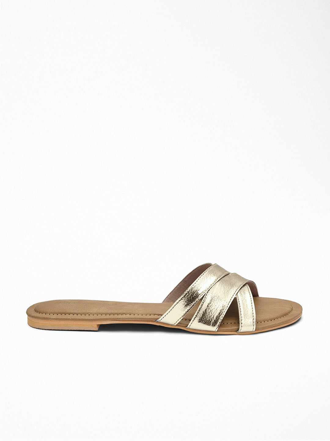 Gold Cross-Strap Flat Slide