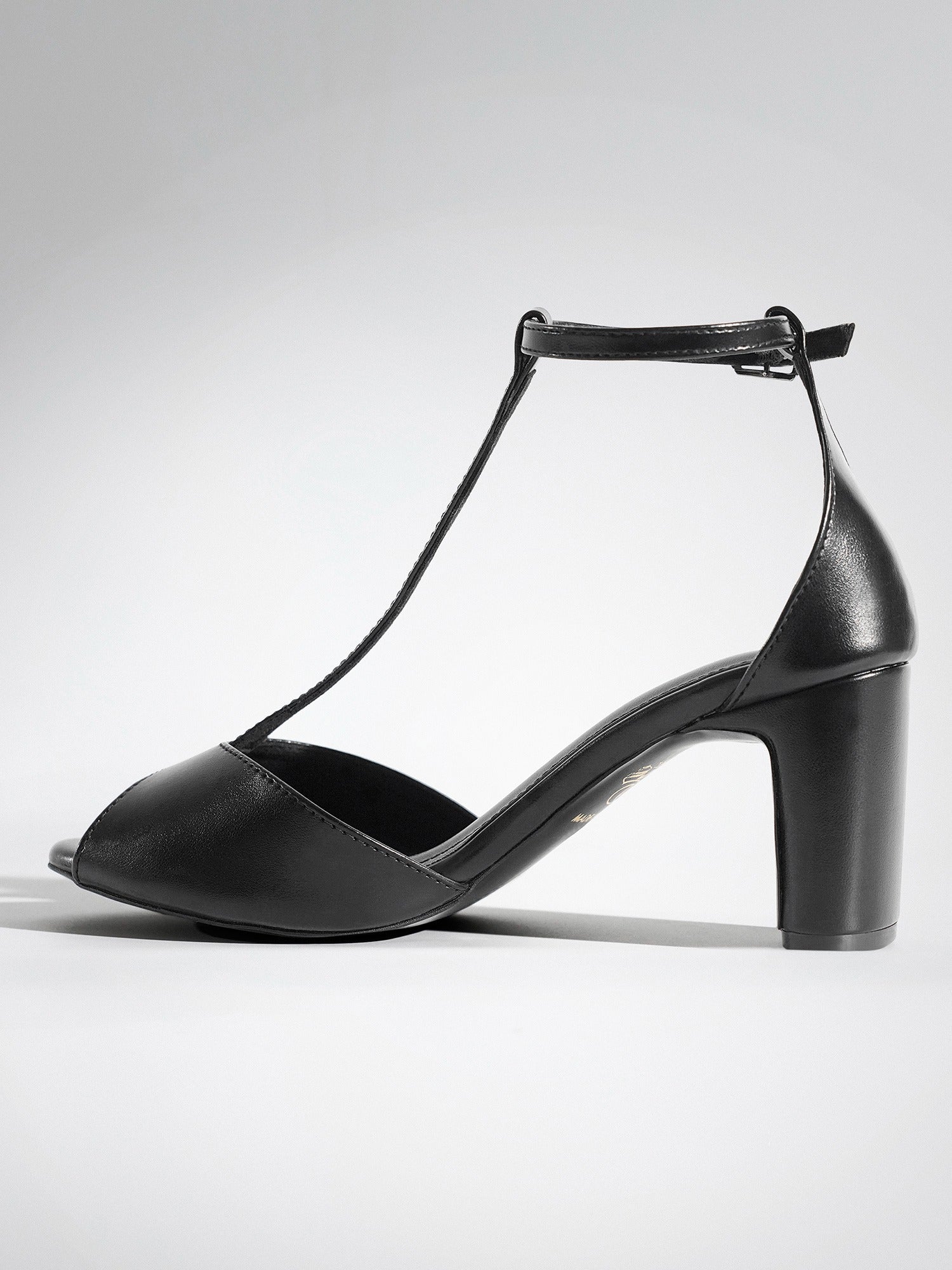 Black T-strap Block Heel Sandal