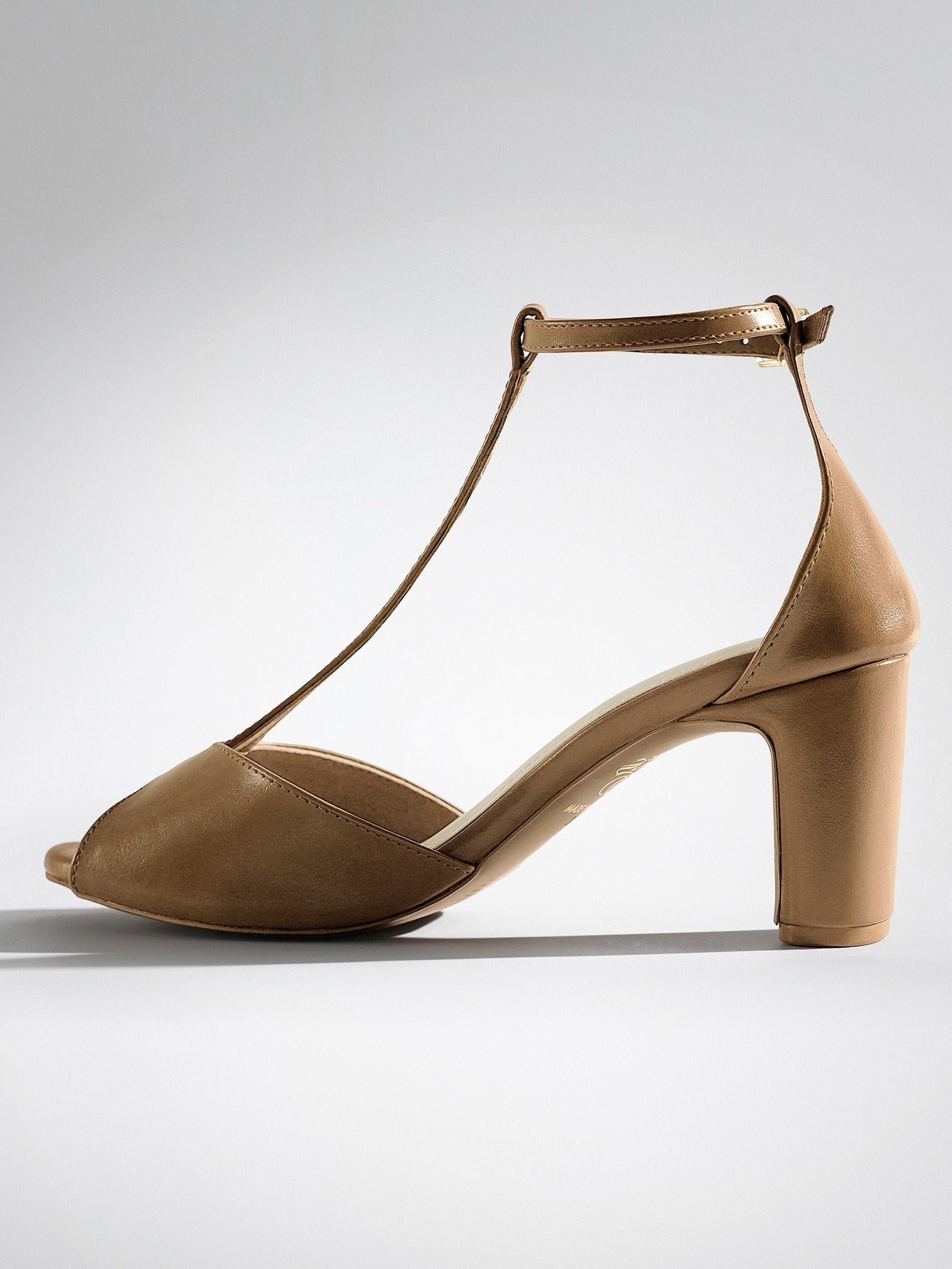 Tan T-strap Block Heel Sandal