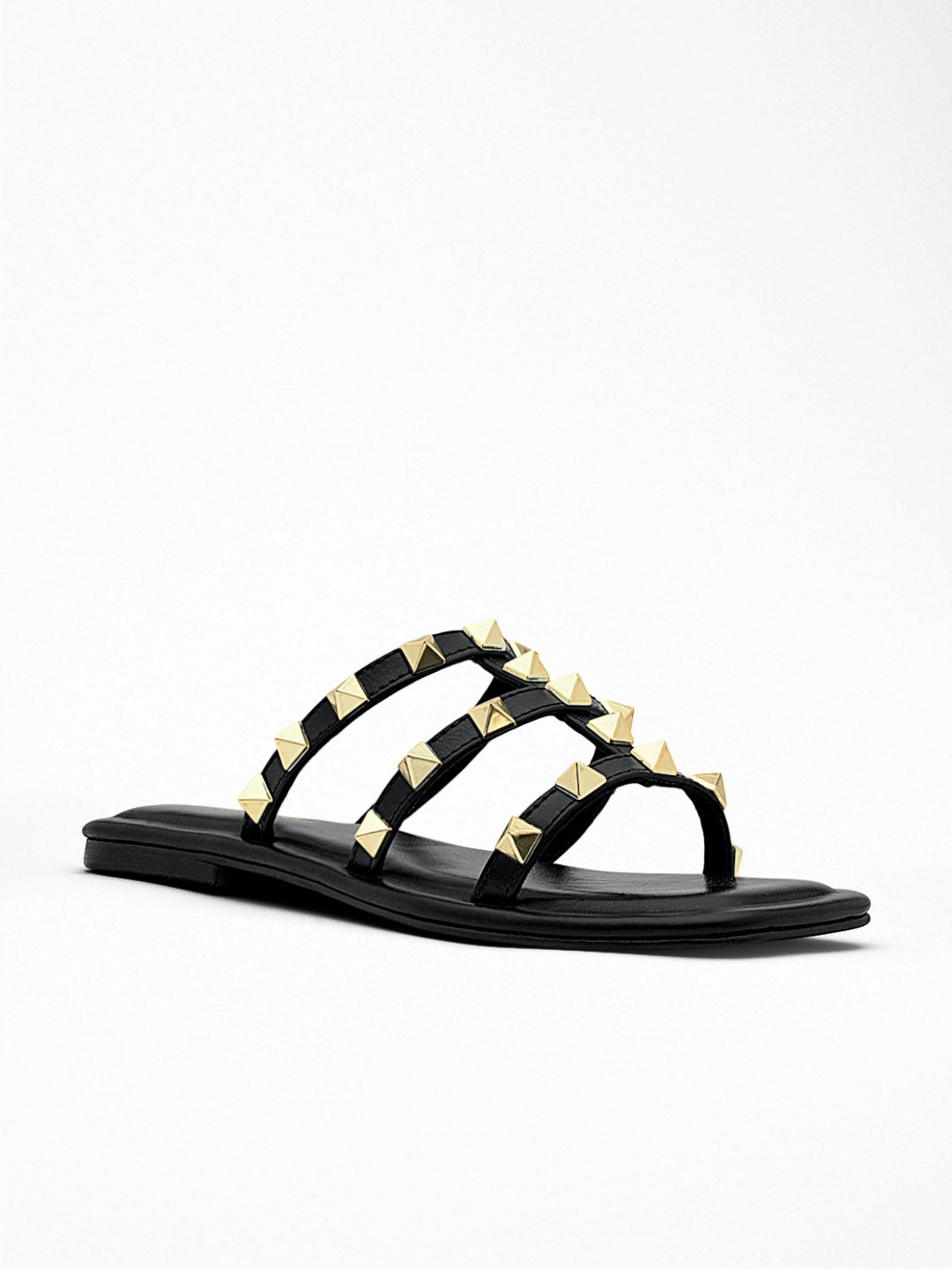 Black Gold Stud Flat Slide Sandal