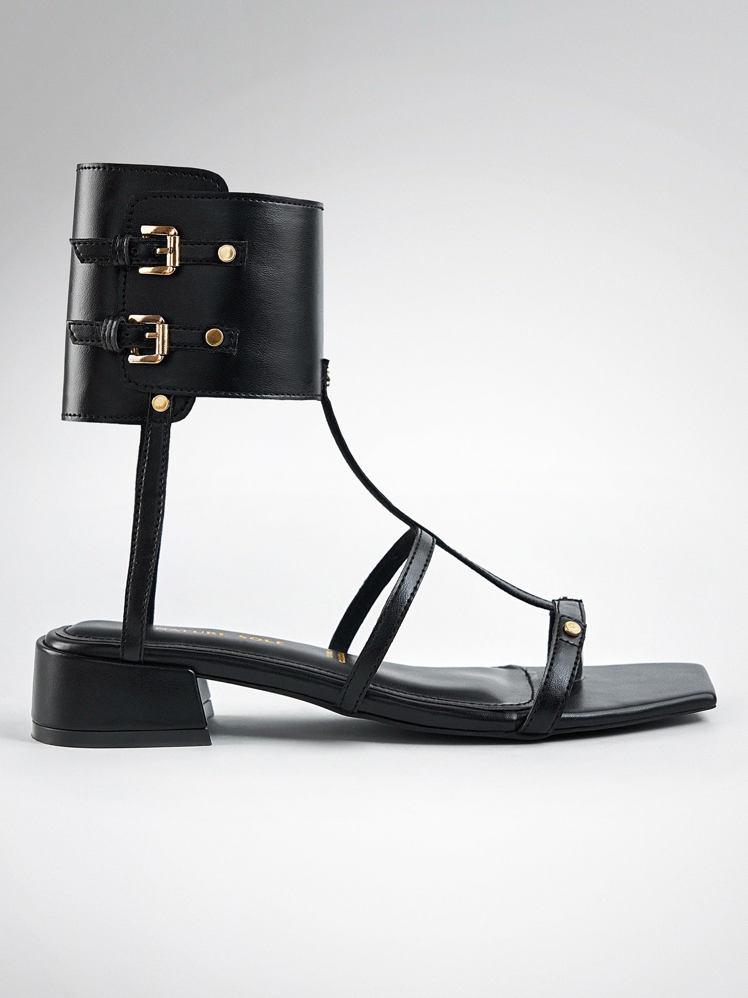 Black Gladiator Ankle Cuff Flat Sandal