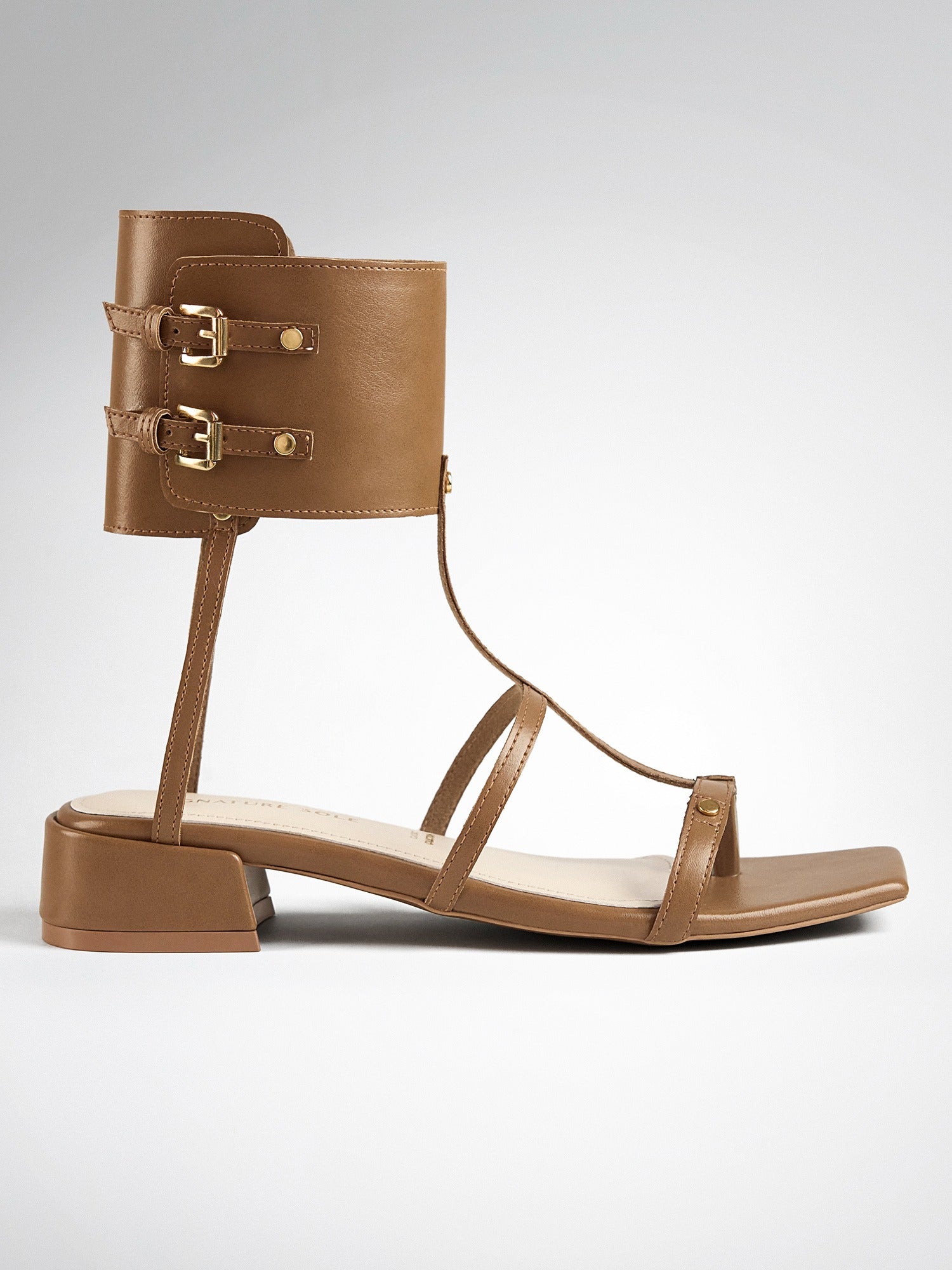 Tan Gladiator Ankle Cuff Flat Sandal
