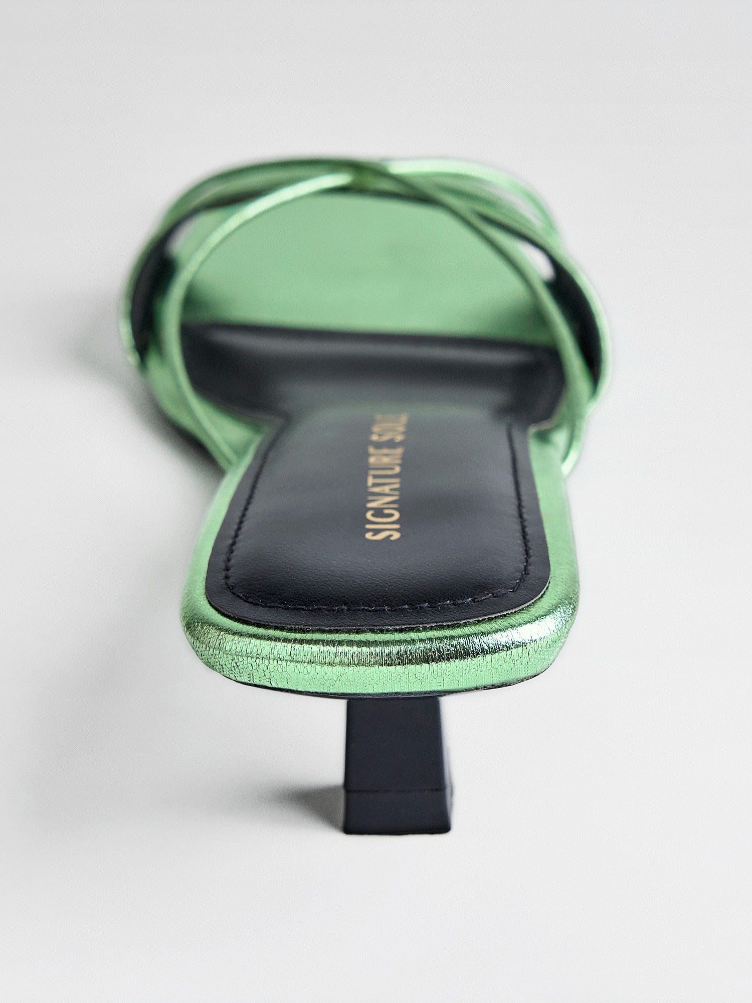 green Metallic Ankle Wrap Block Heel