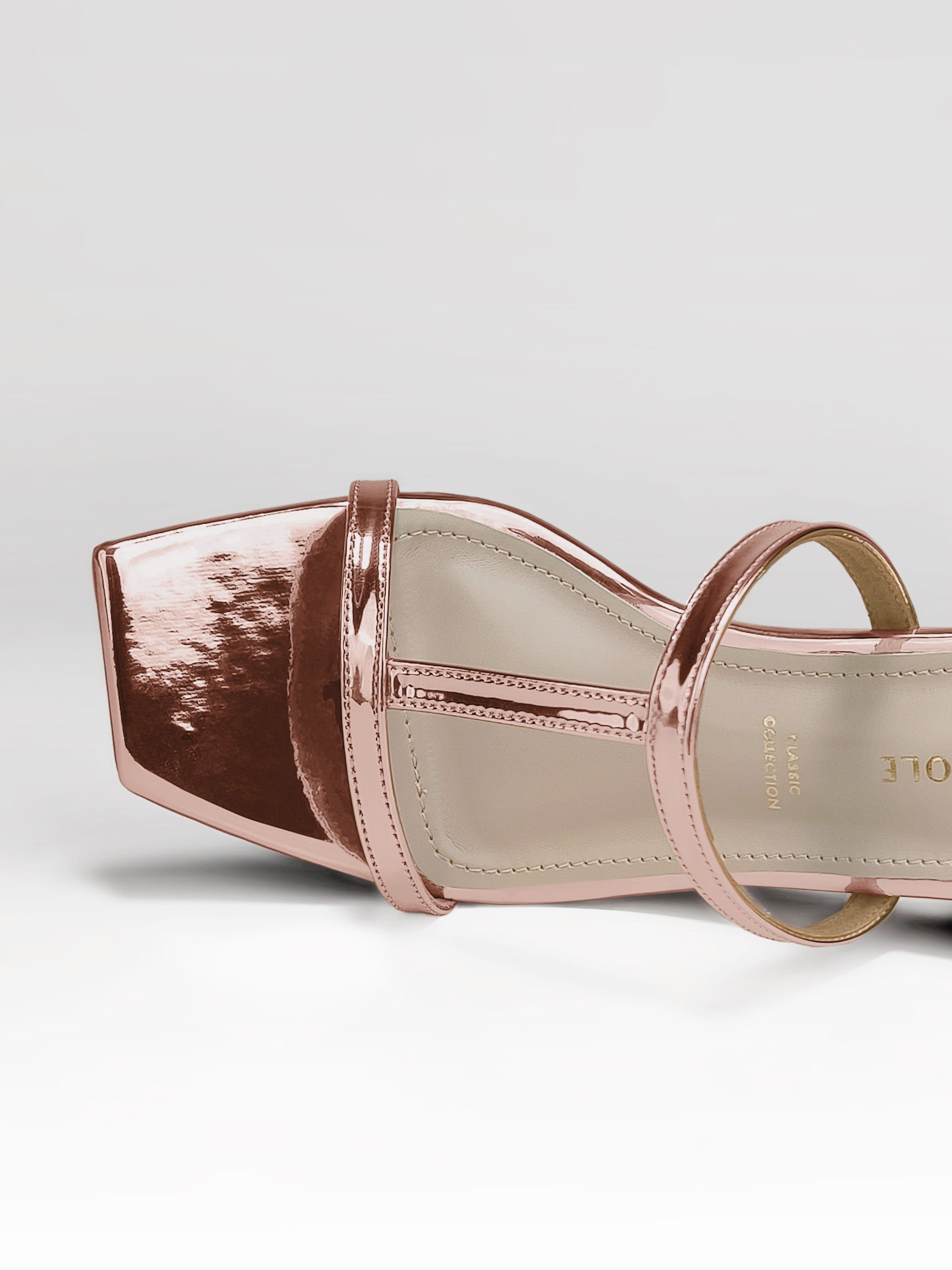 Rose Gold T-strap Block Heel Mule