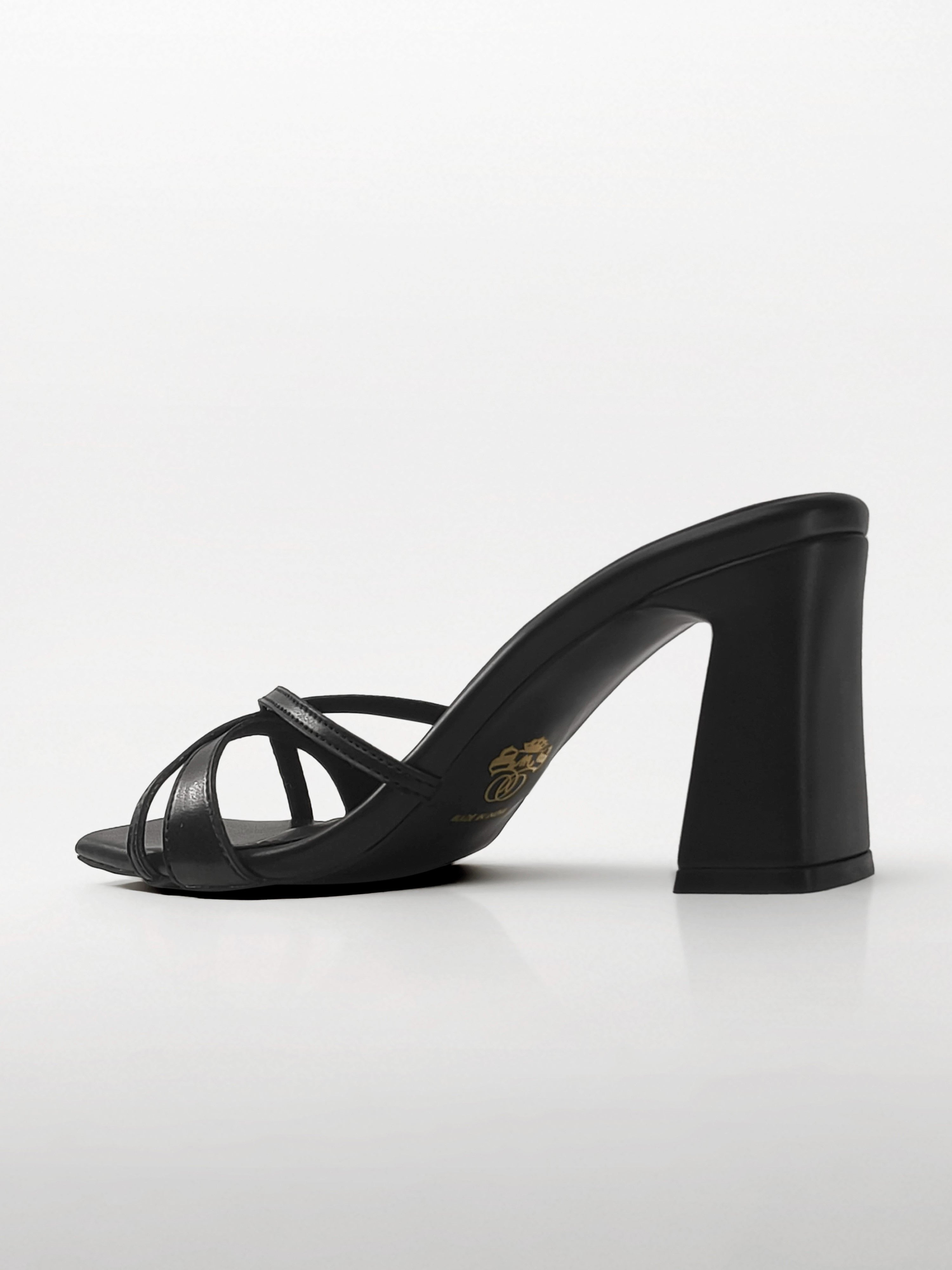 Black Cross-Strap Block Heel Mule