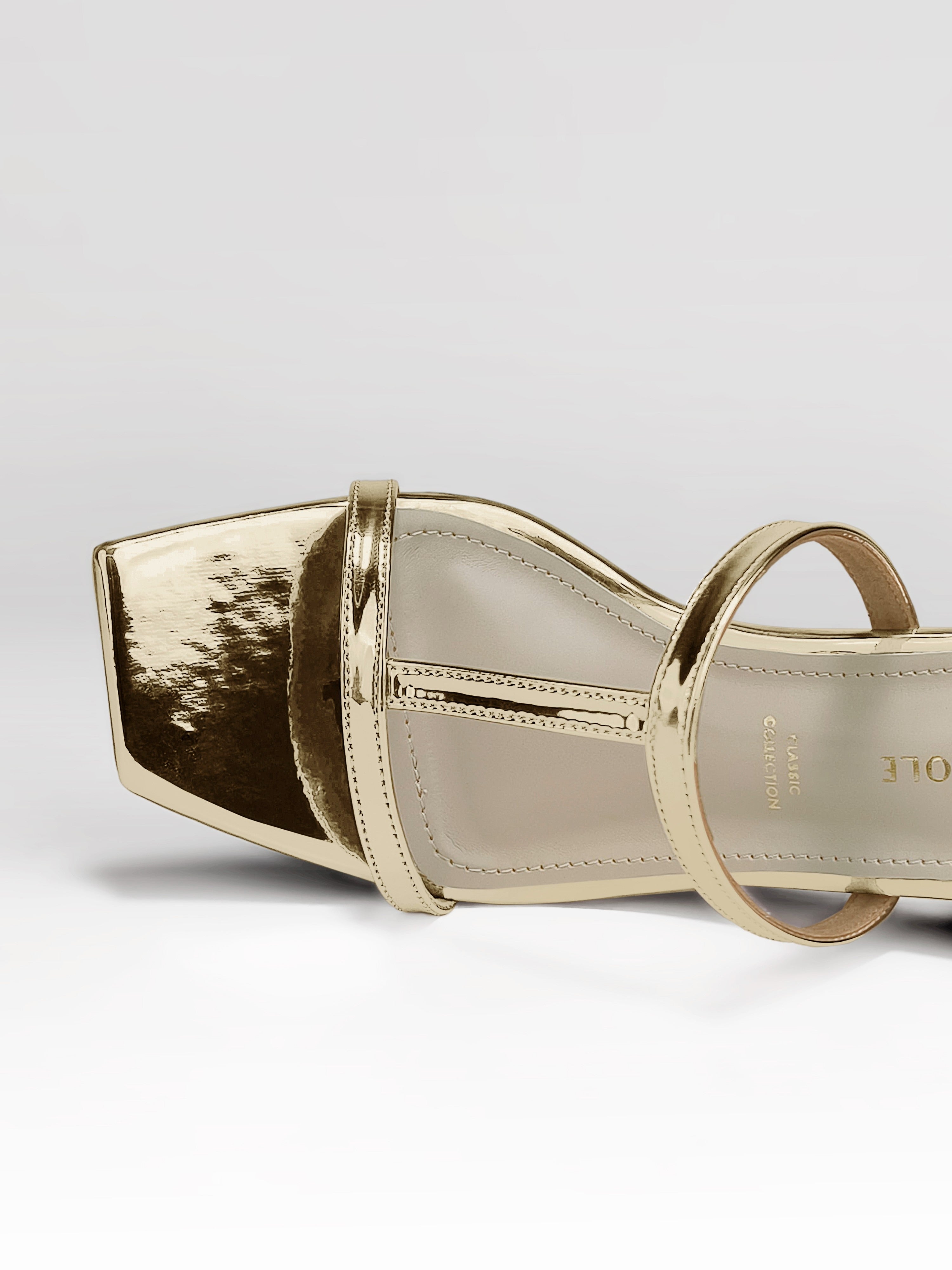Gold T-strap Block Heel Mule