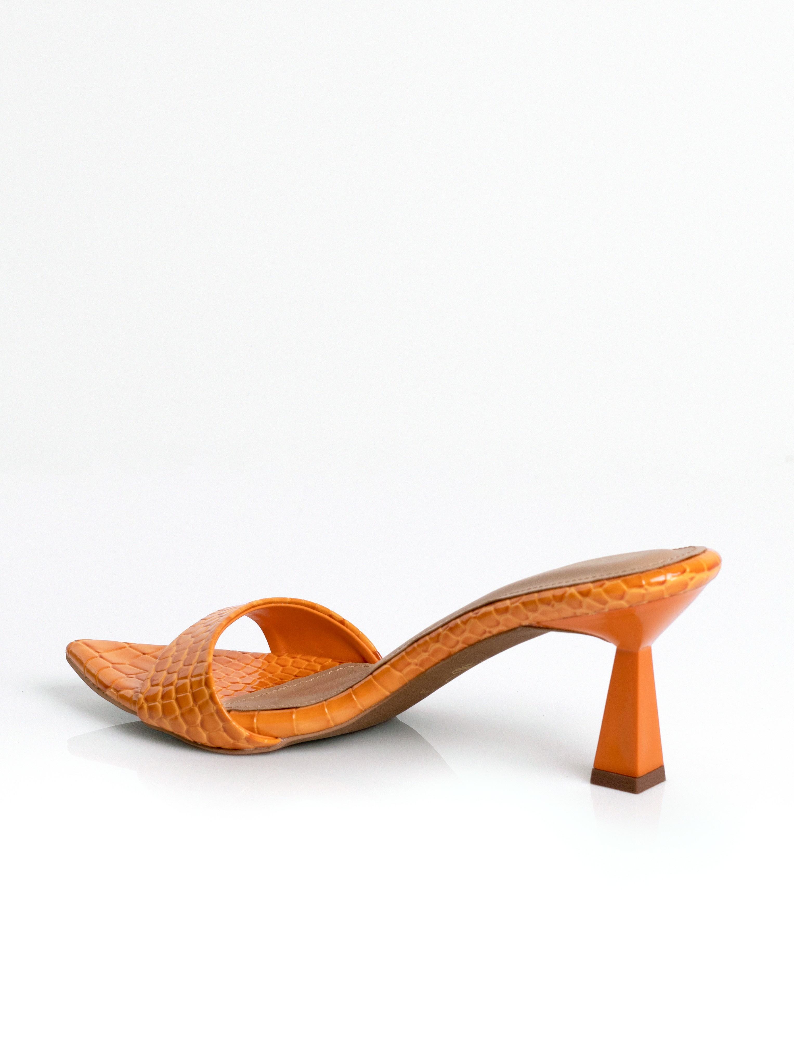 Orange Croc Sculptural Heel Mule