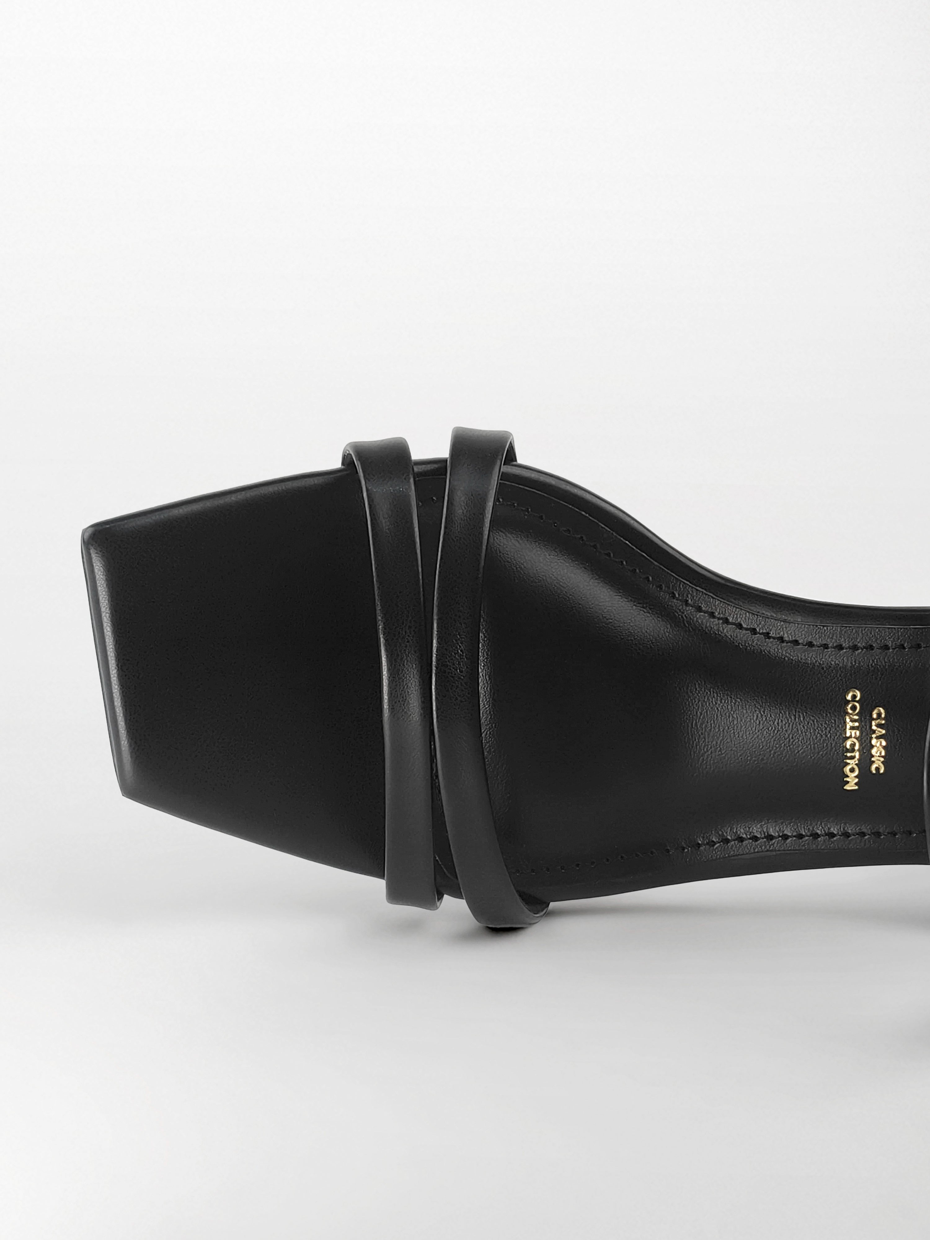 Black Multi-Strap Block Heel Mule