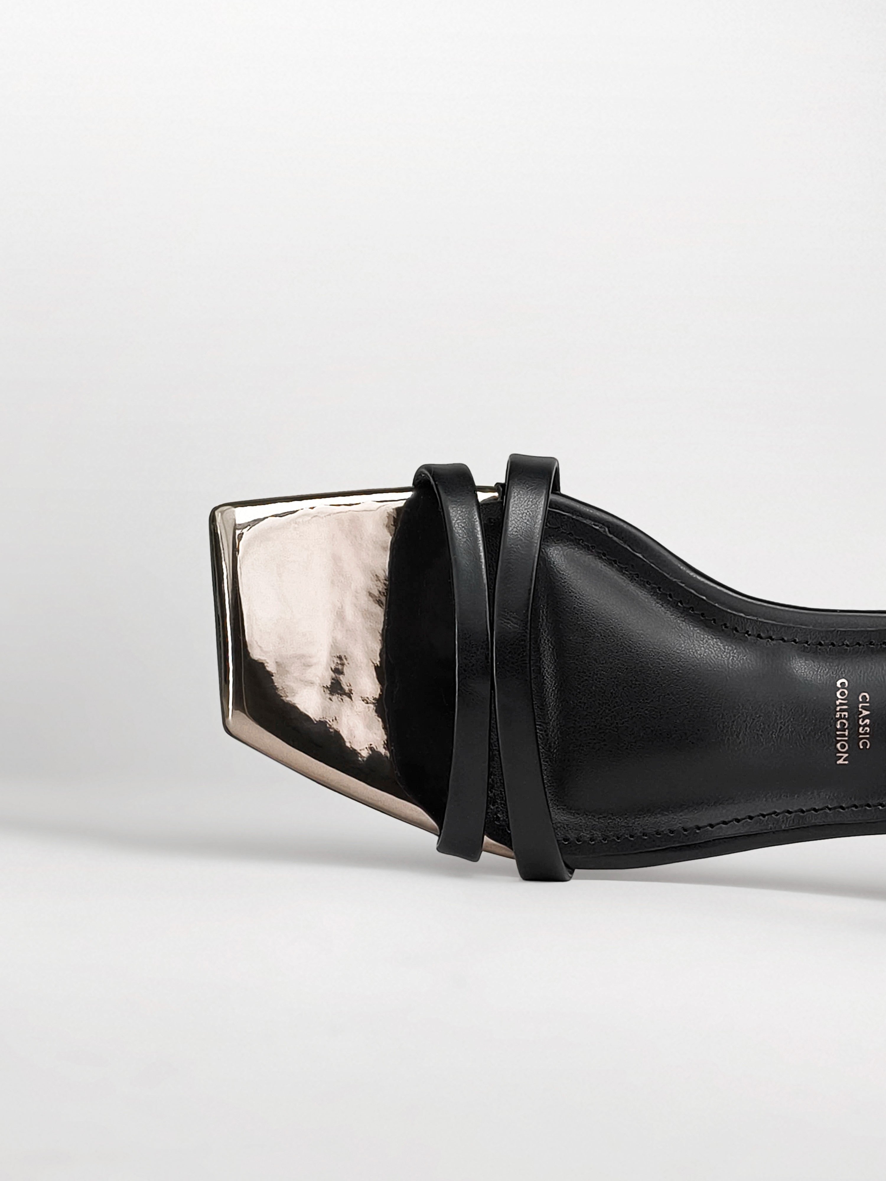 Black Gunmetal Block Heel Mule