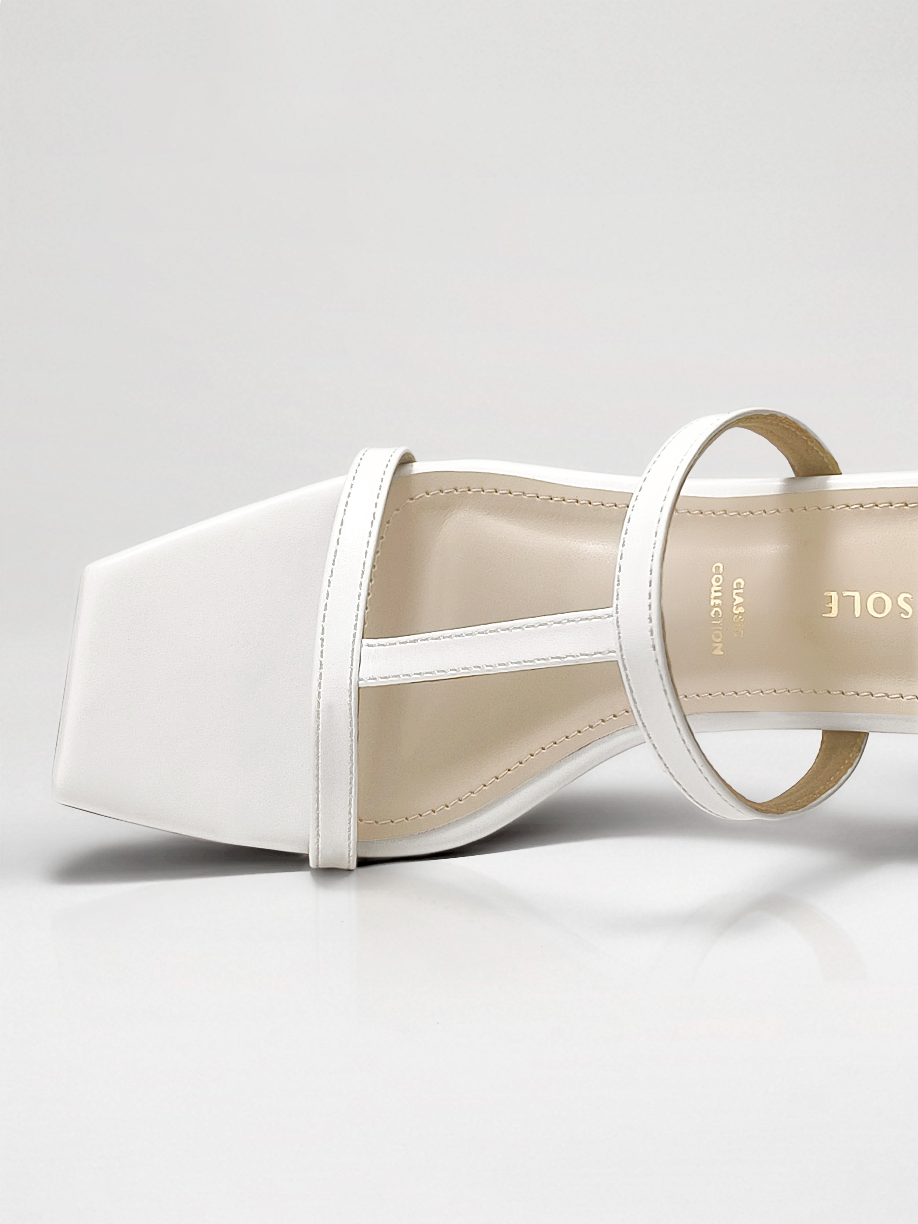 White T-strap Block Heel Mule