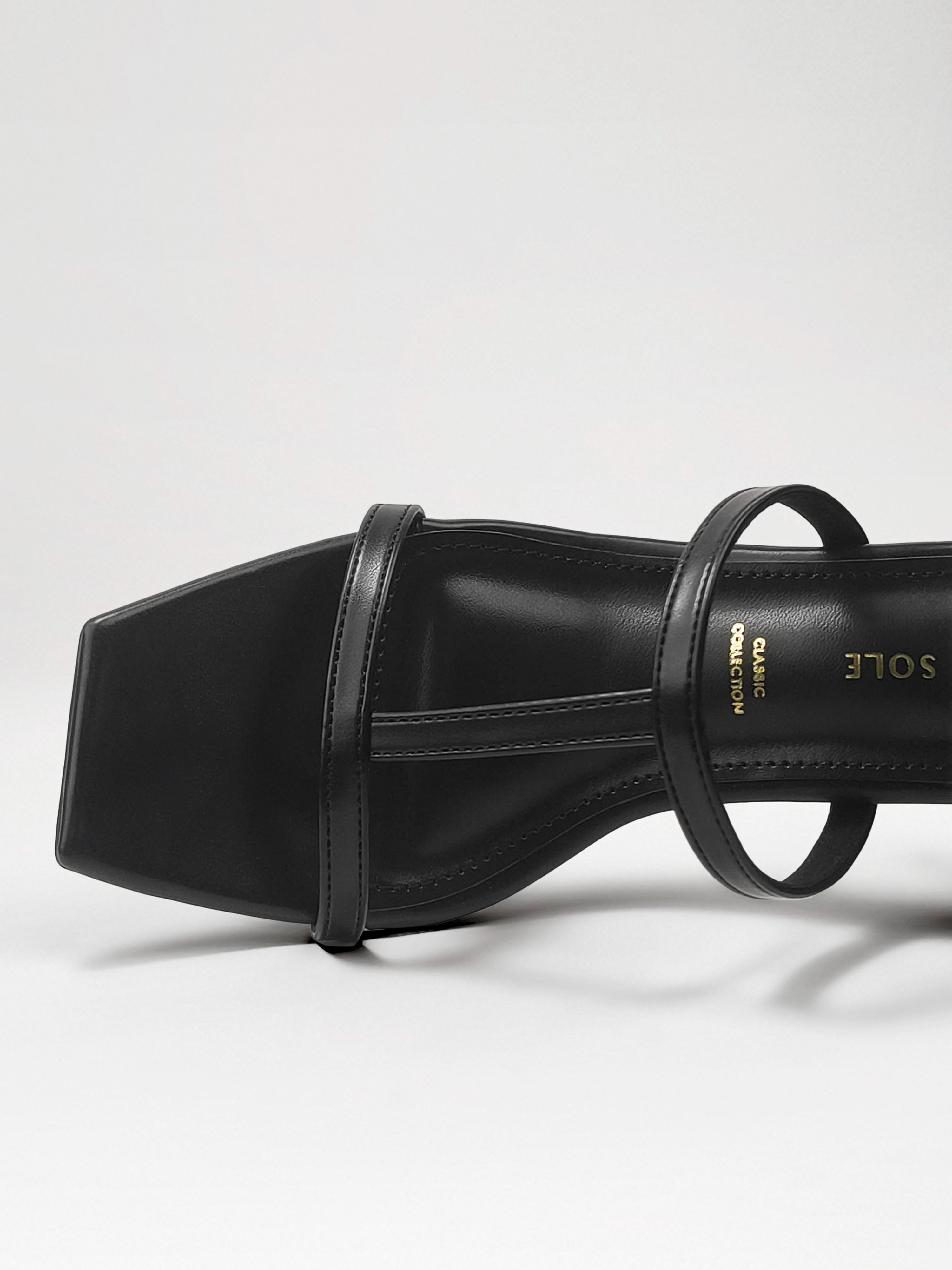 Black T-strap Block Heel Mule