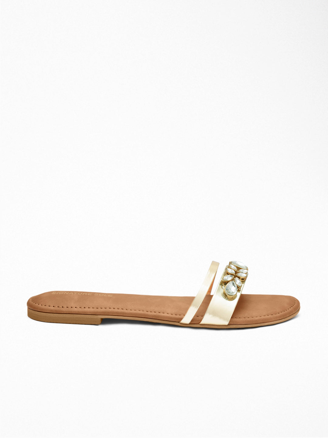 Gold Crystal Flat Slide Sandal