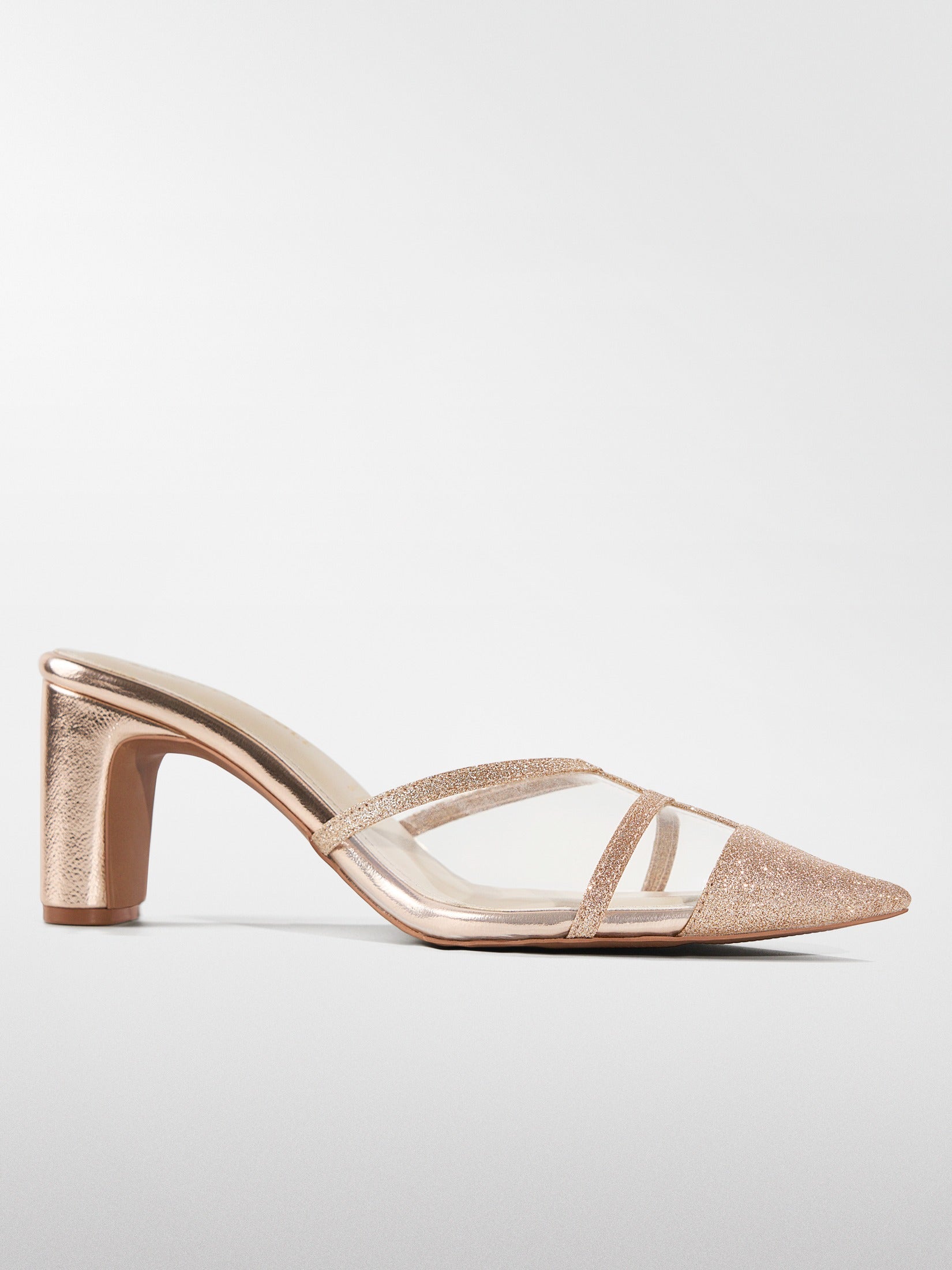 Rose Gold Glitter Cage Slingback Heel