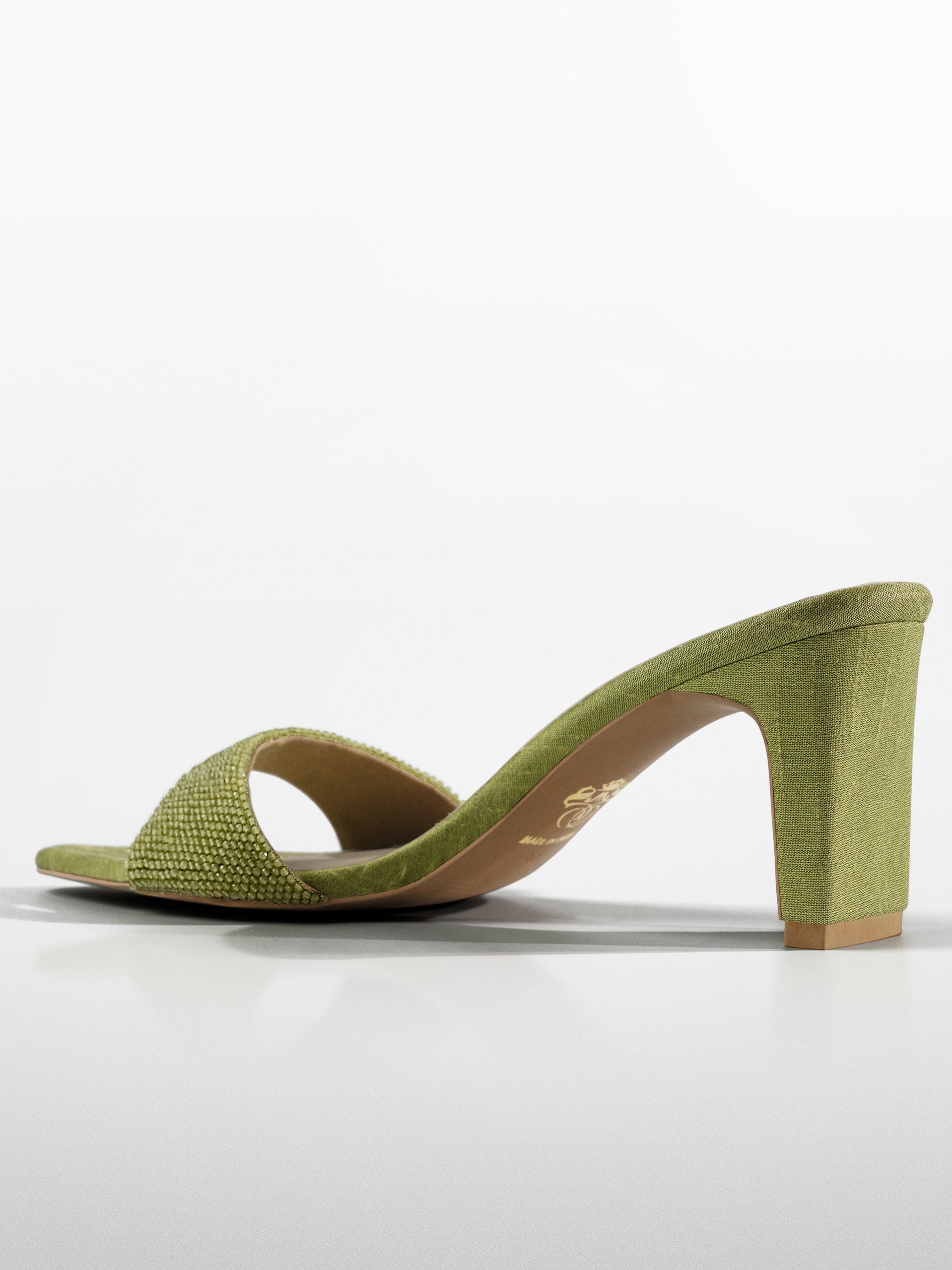 Green Crystal Embellished Kitten Heel