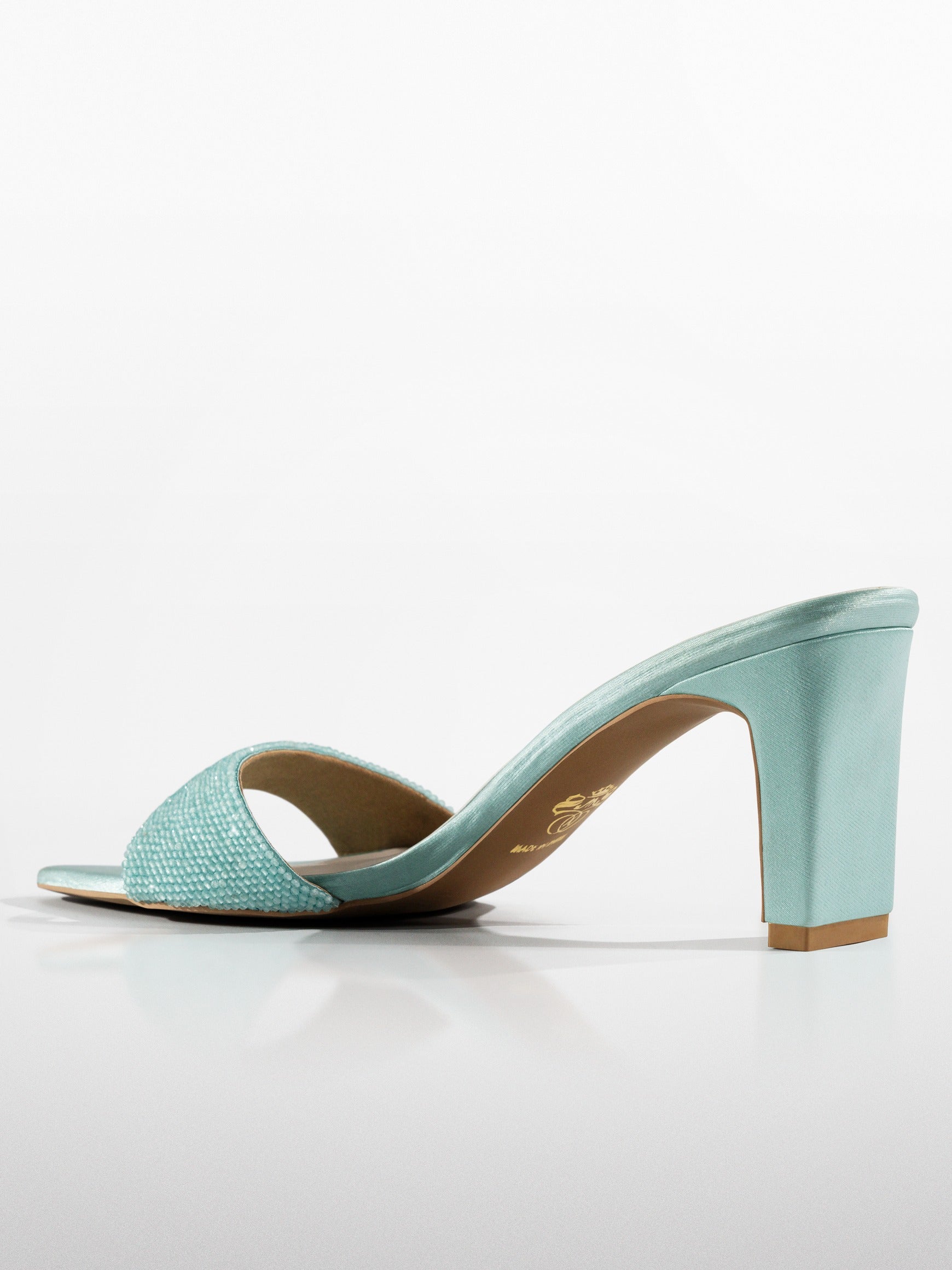 Mint Crystal Embellished Kitten Heel