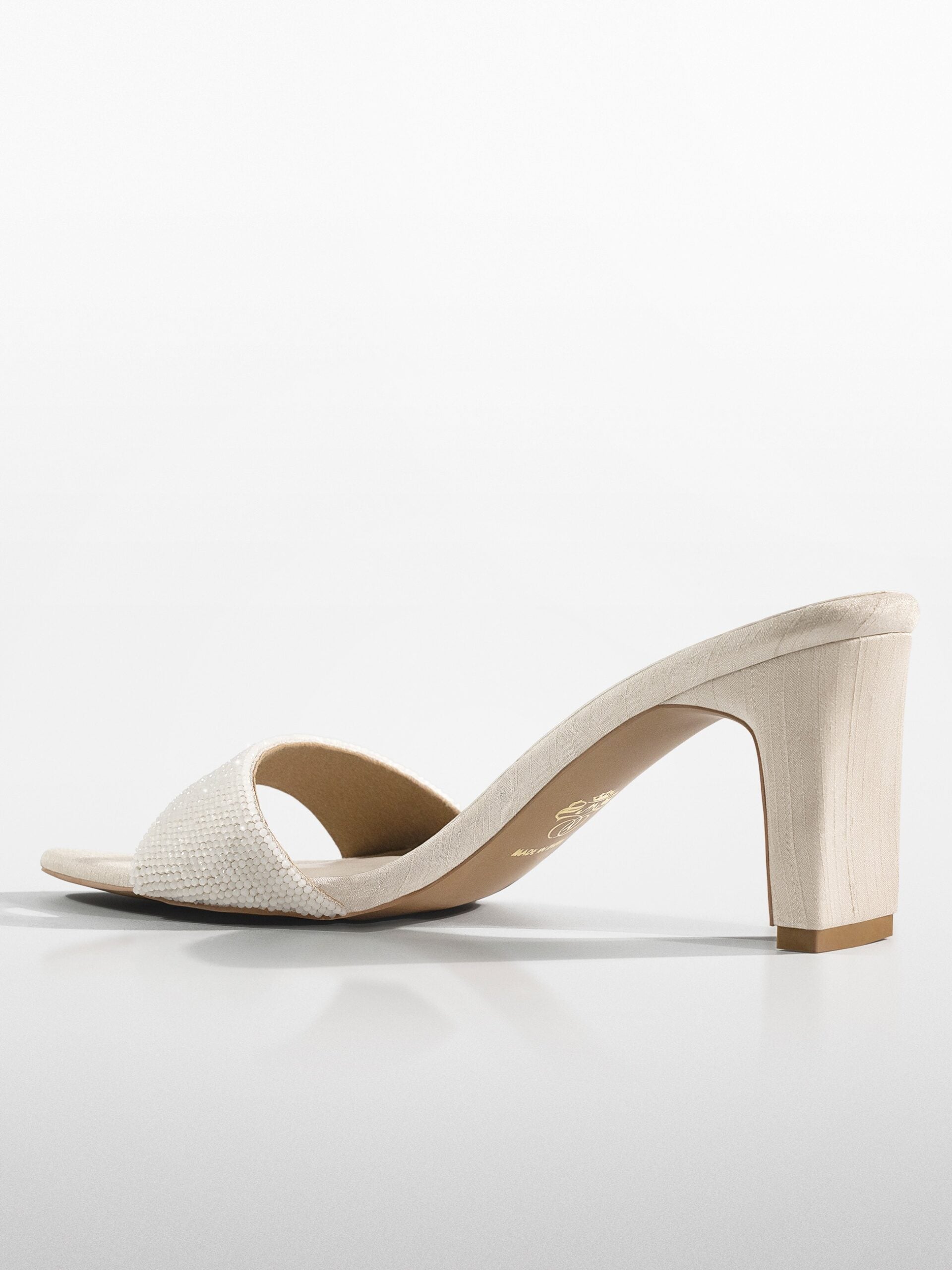 Ivory Crystal Embellished Block Heel Mule
