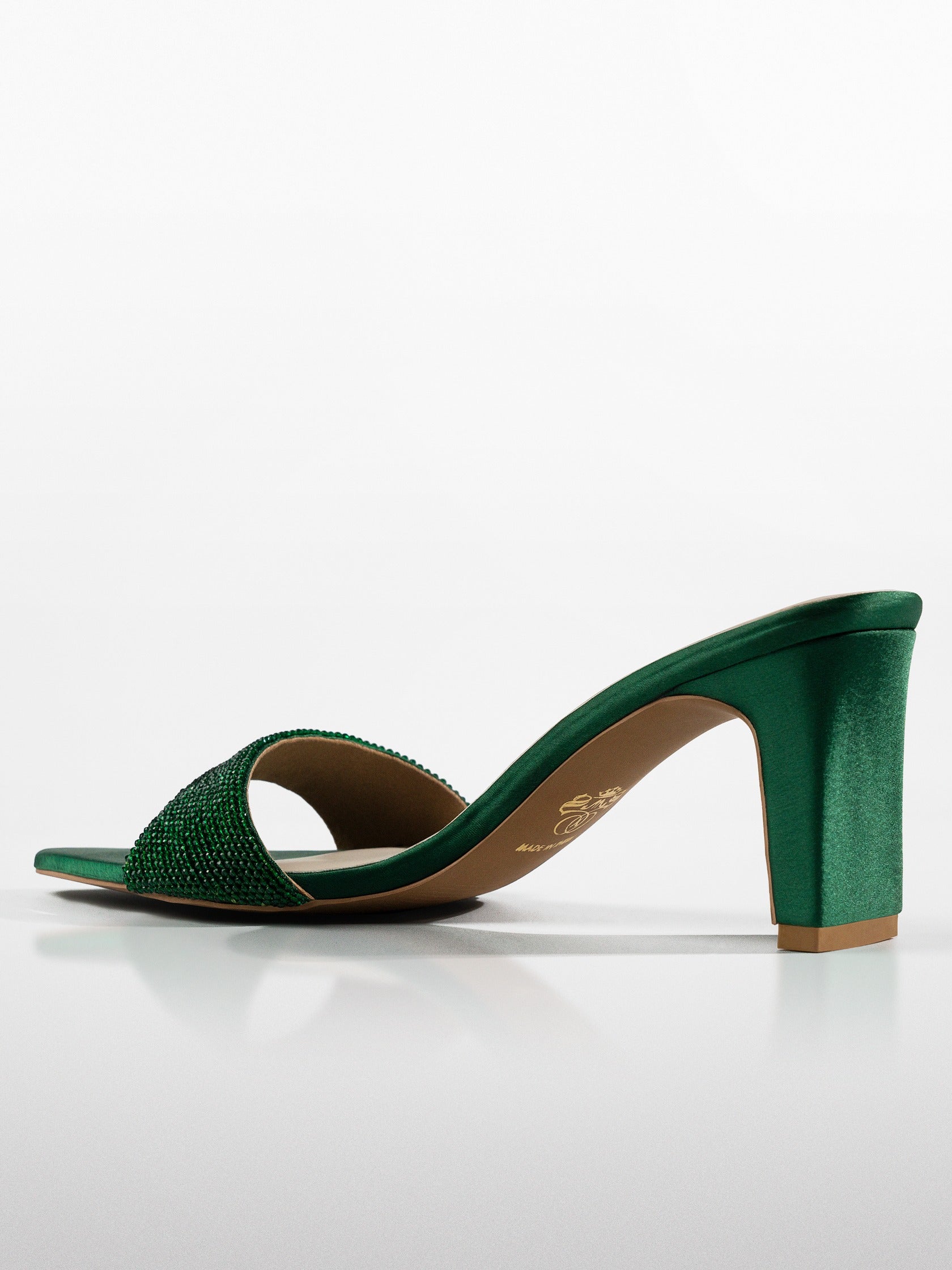 Green Crystal Embellished Kitten Heel Mule