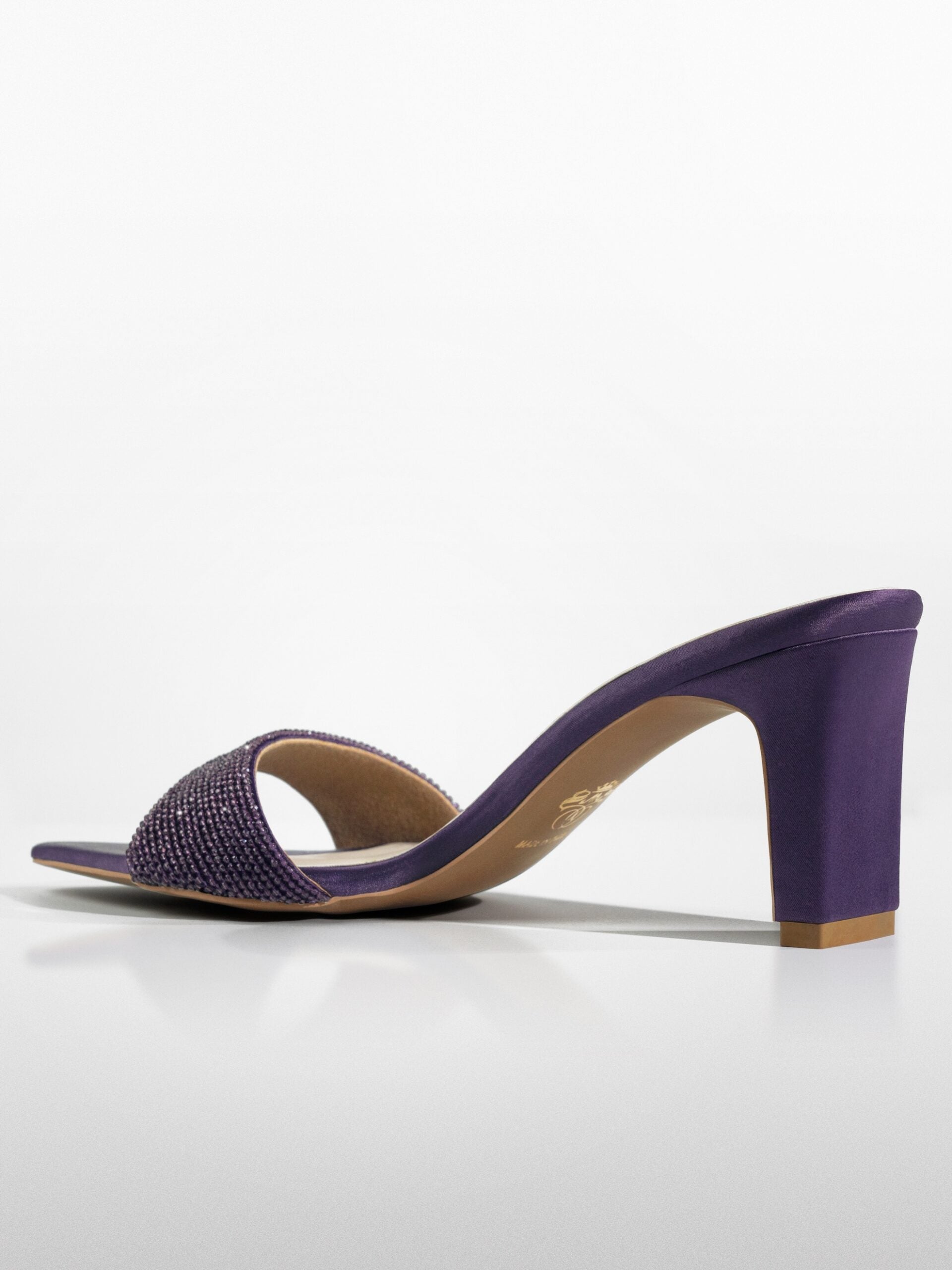 Purple Crystal Embellished Kitten Heel Mule