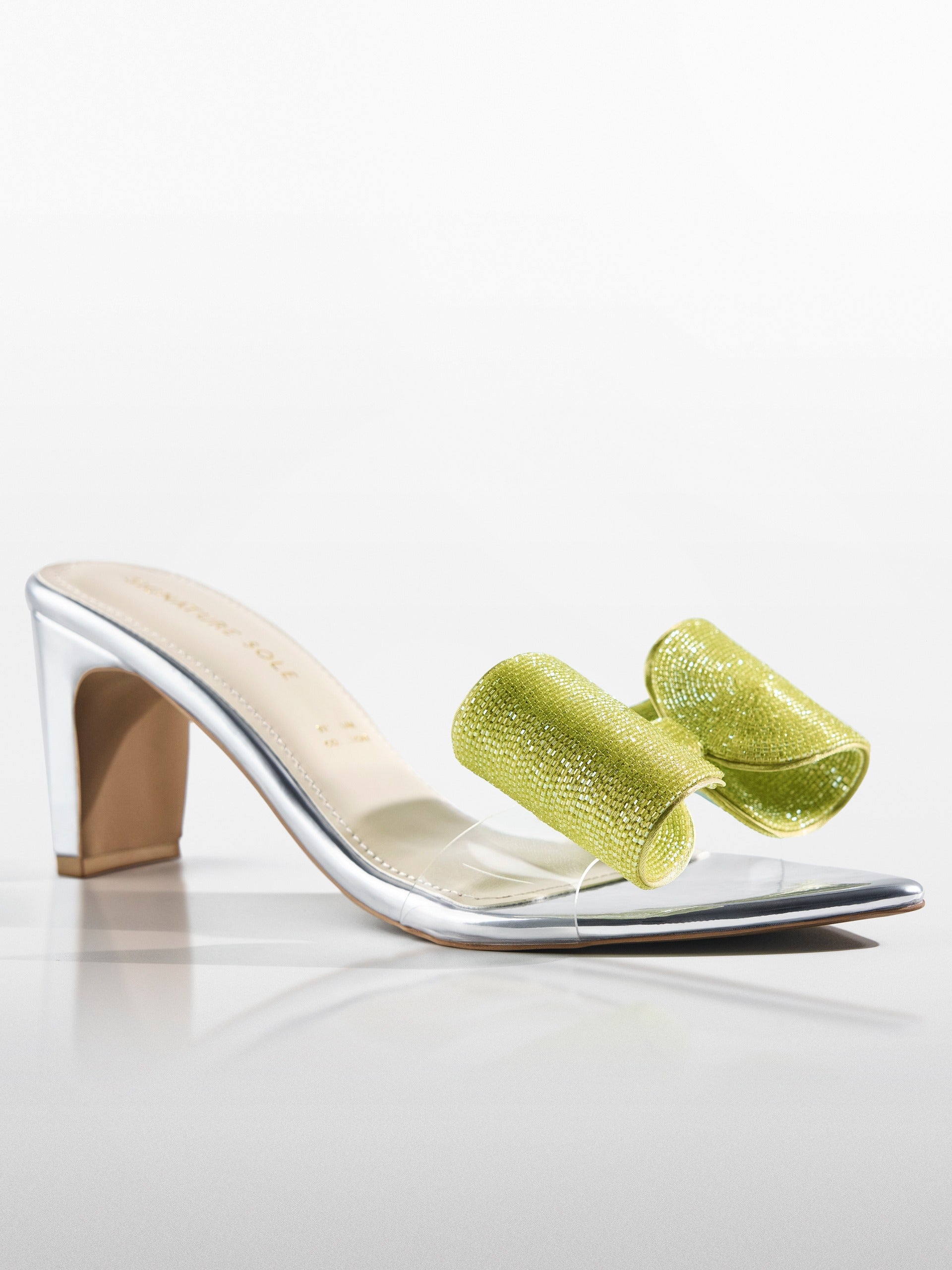 Green Crystal Bow transparent Kitten Heel