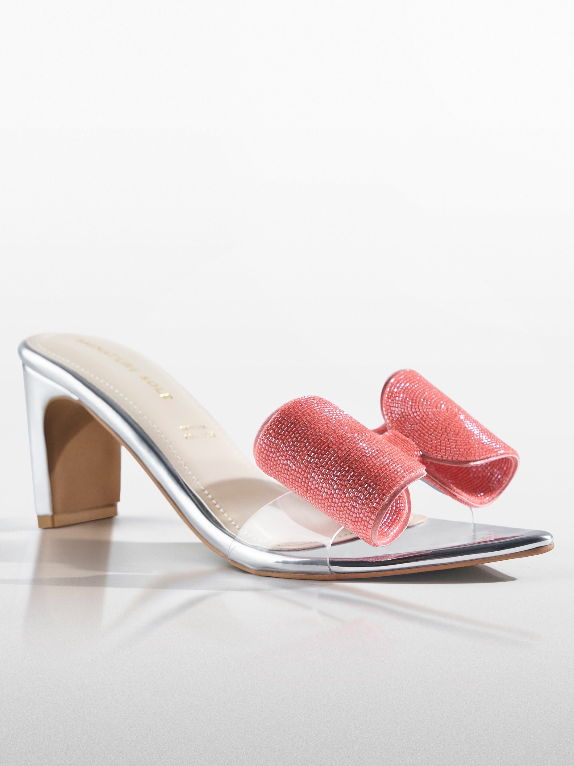 Pink Crystal Bow transparent Kitten Heel