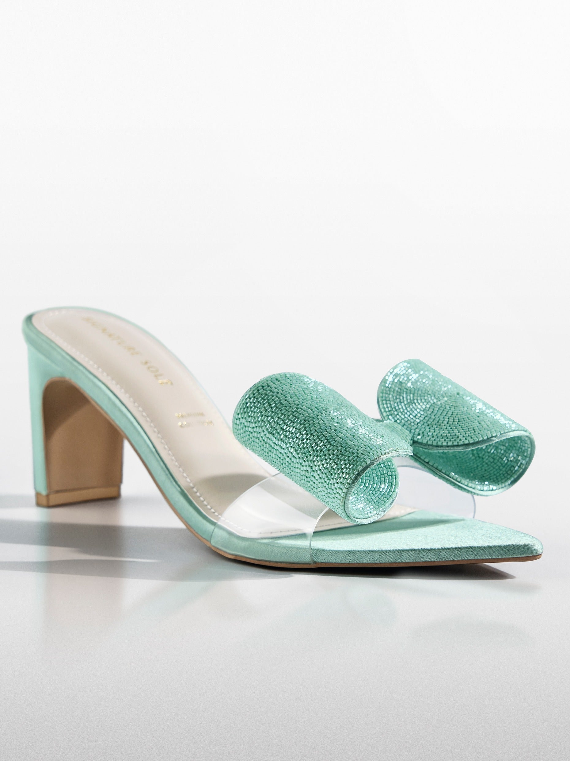 Mint Crystal Bow transparent Kitten Heel