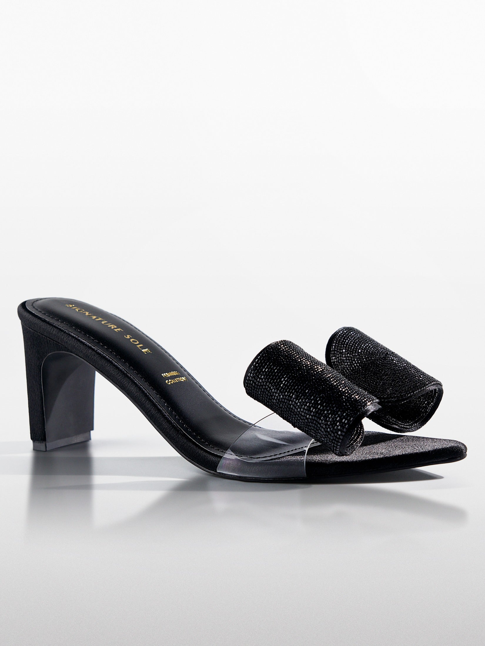 Black Suede Cross Strap Block Heel Mule