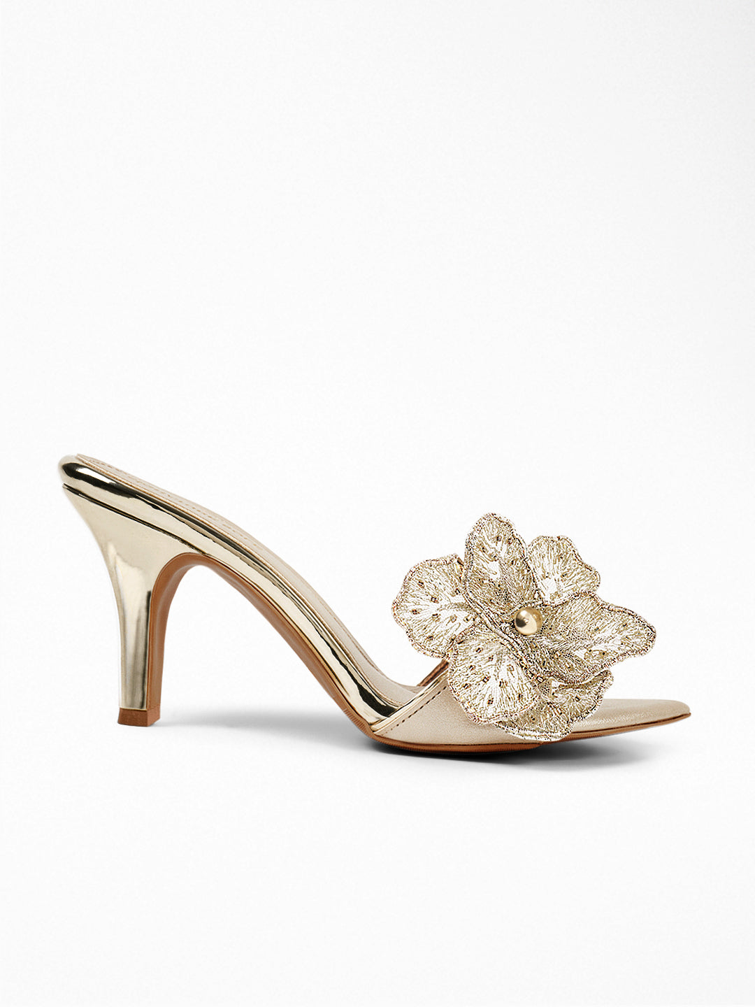 Gold Flower Heel Mule