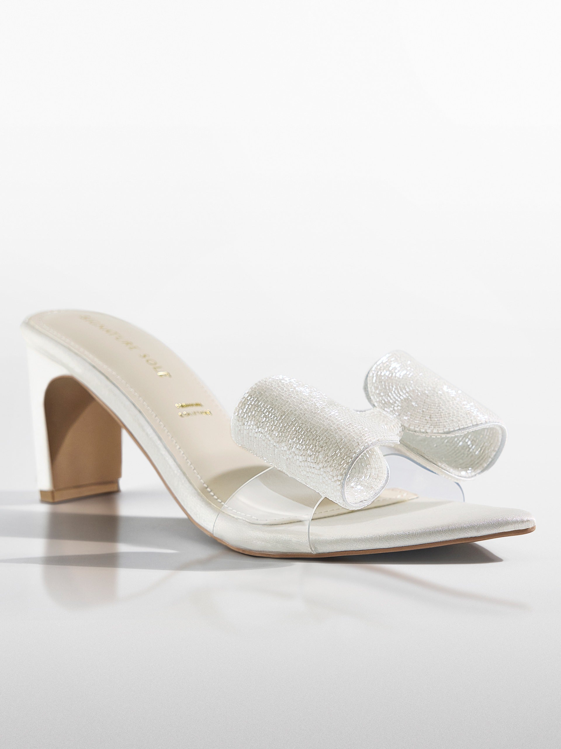 White Crystal Bow Bridal Kitten Heel