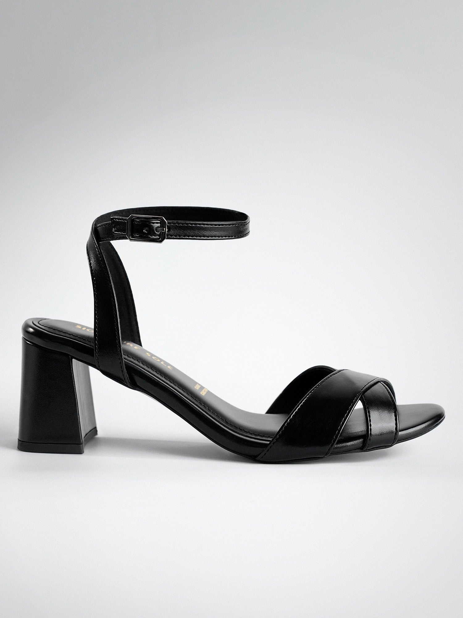Black Cross Strap Block Heel Sandal