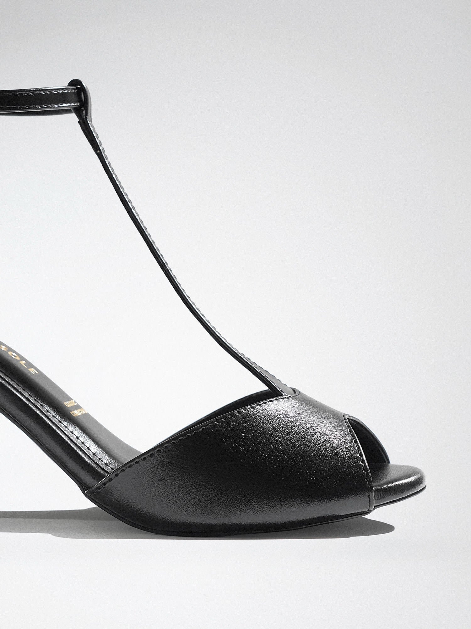 Black T-strap Block Heel Sandal