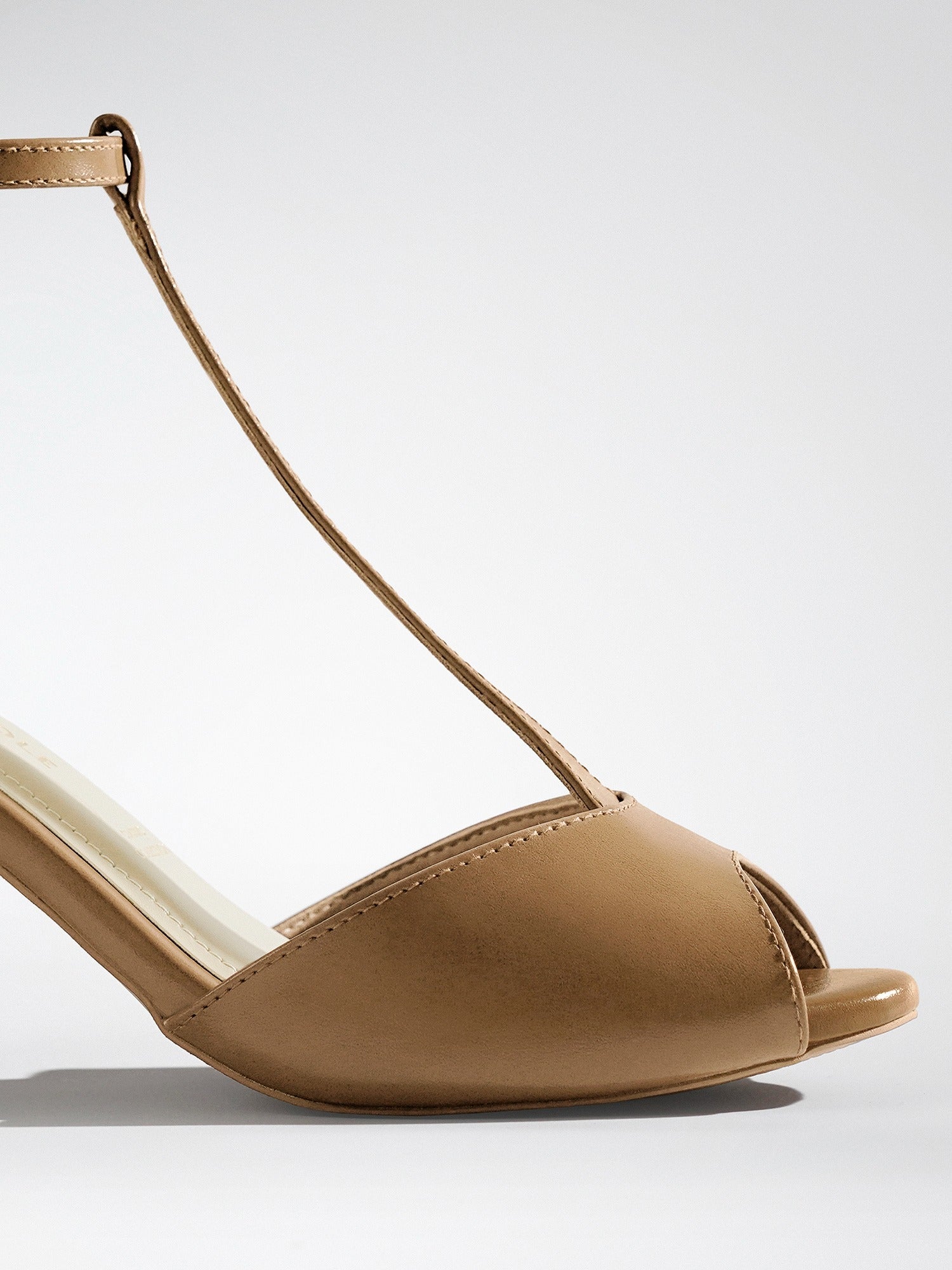 Tan T-strap Block Heel Sandal