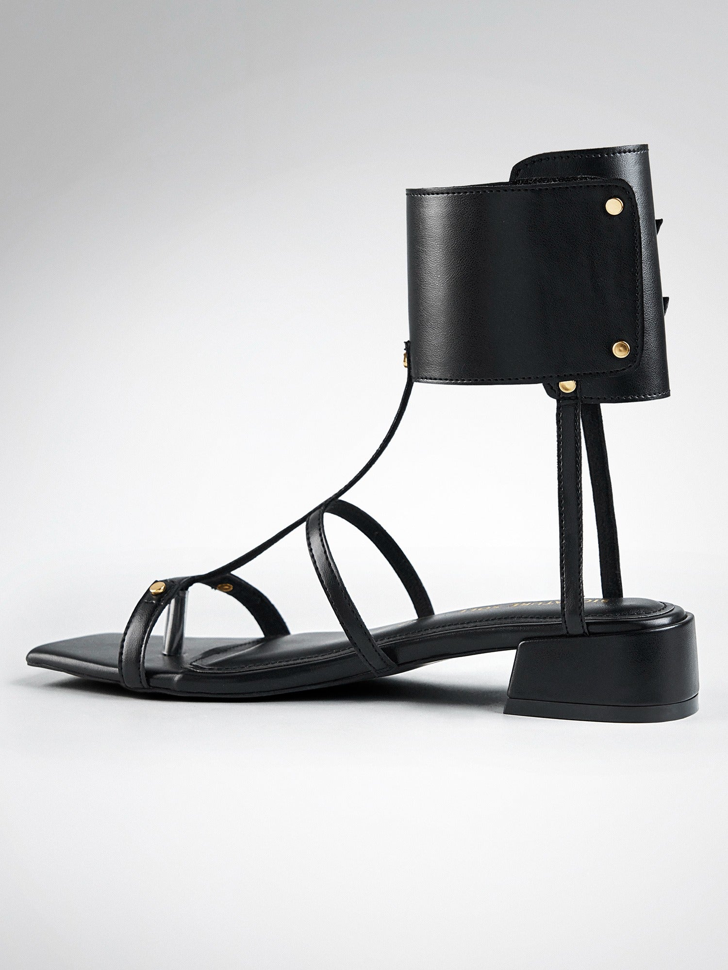Black Gladiator Ankle Cuff Flat Sandal