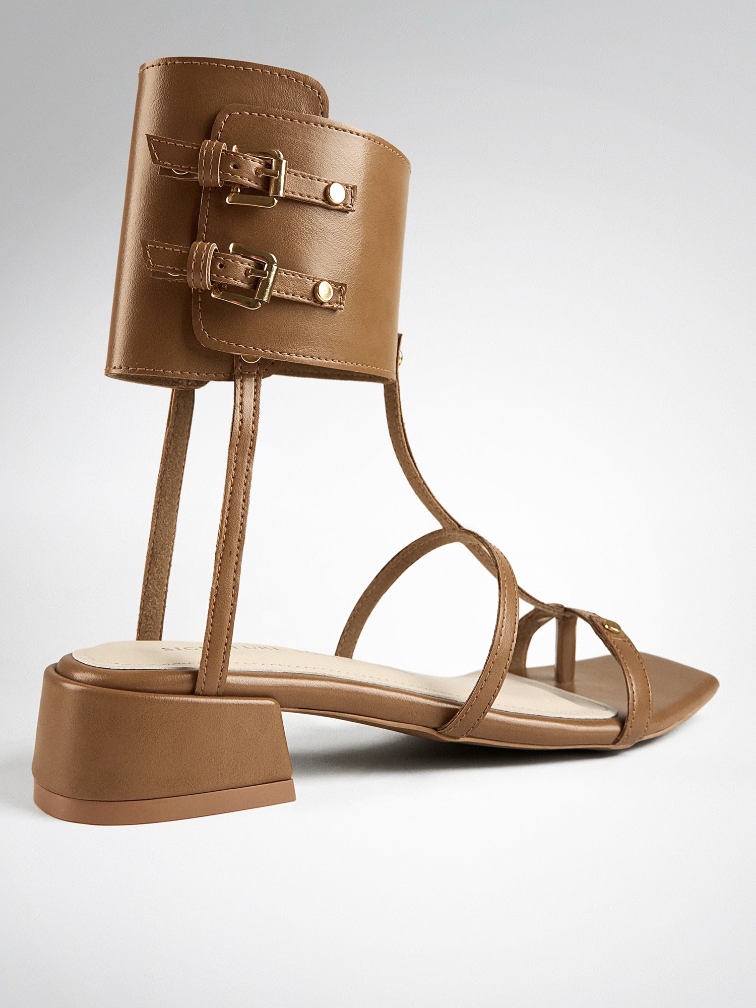 Tan Gladiator Ankle Cuff Flat Sandal
