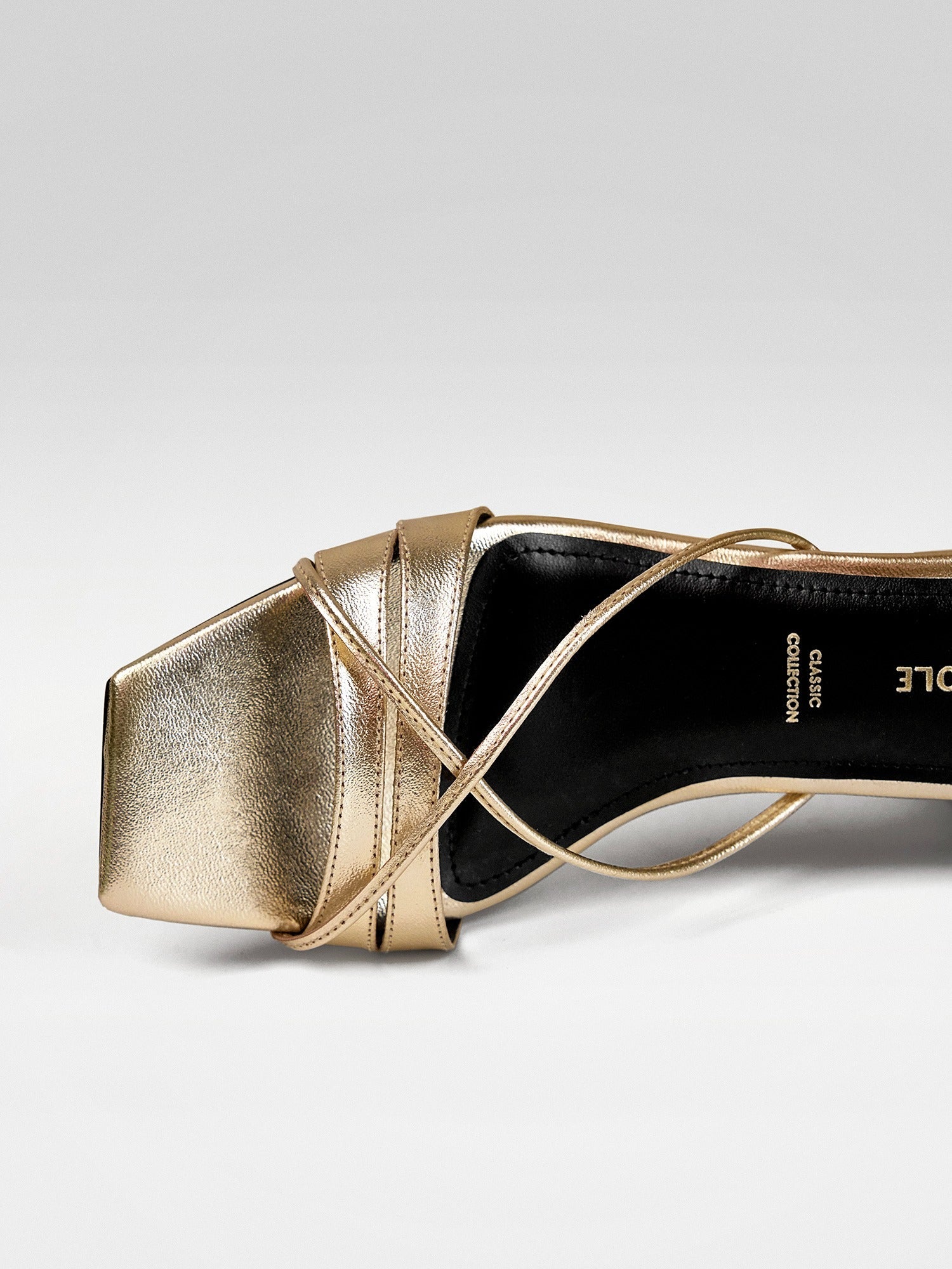 Gold Metallic Ankle Wrap Block Heel