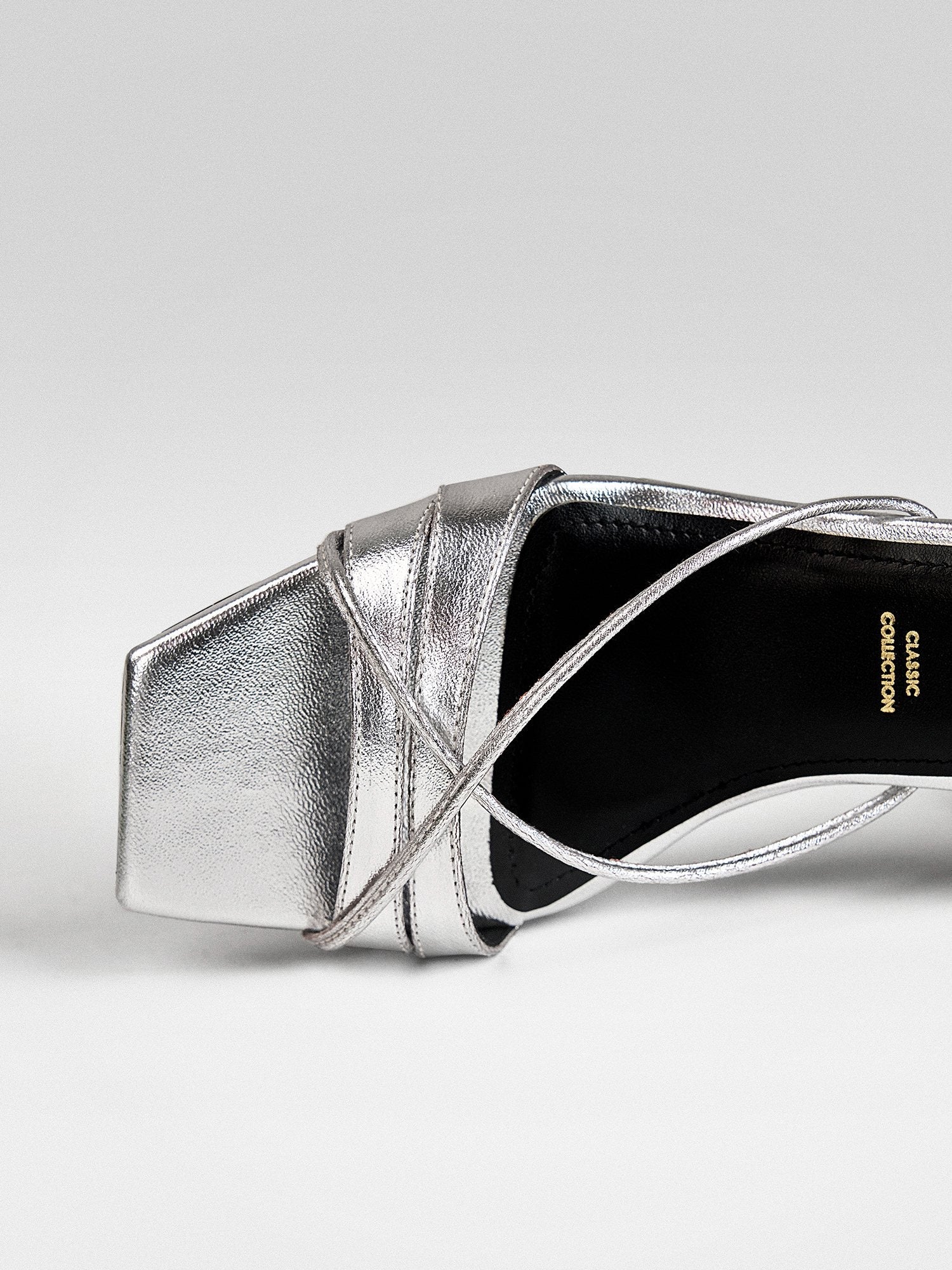 silver Metallic Ankle Wrap Block Heel