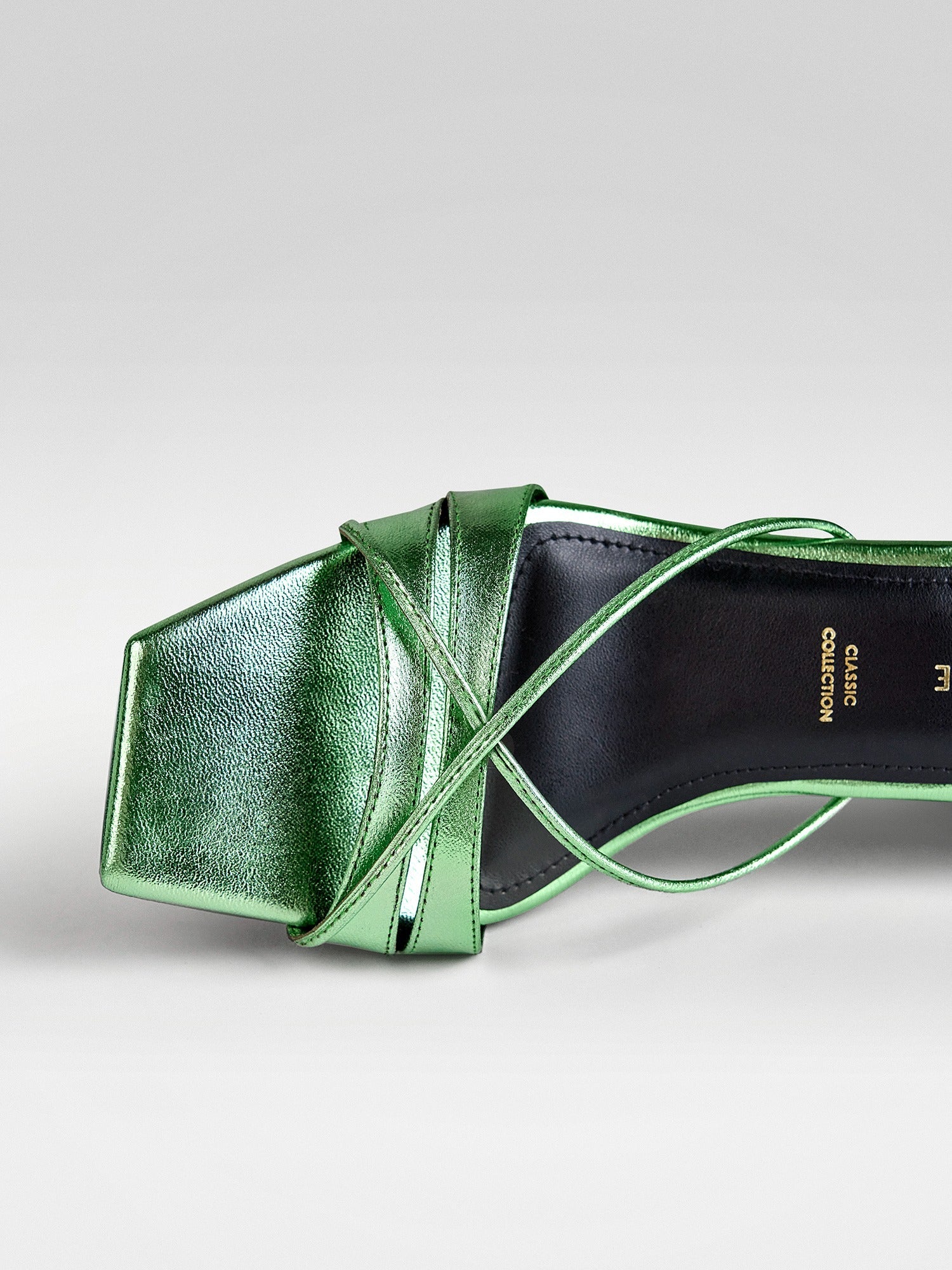 green Metallic Ankle Wrap Block Heel