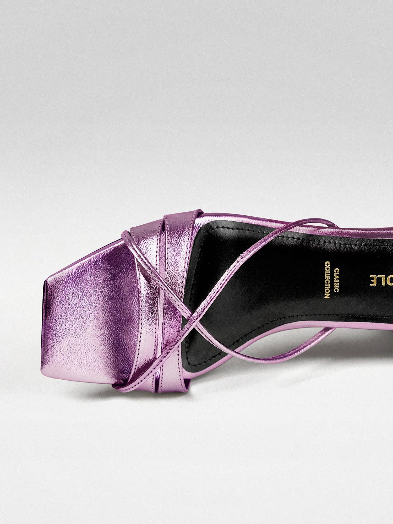 pink Metallic Ankle Wrap Block Heel