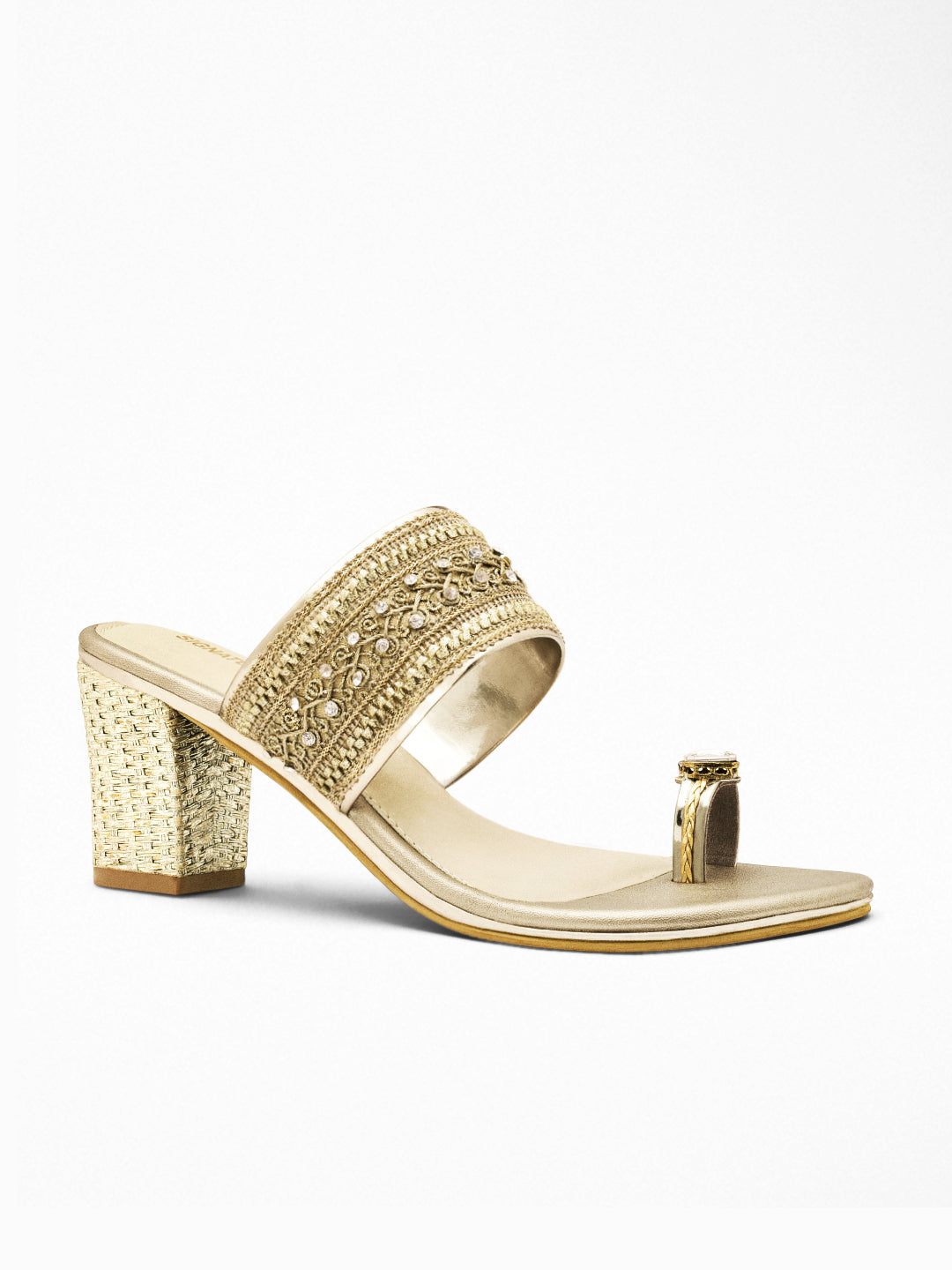 Gold Zardozi Block Heel Sandal