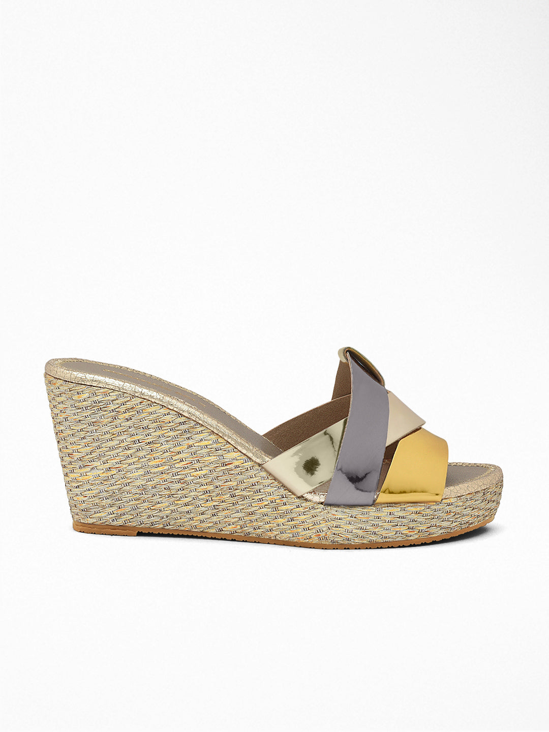 Gold Silver wedge Wedge Mule