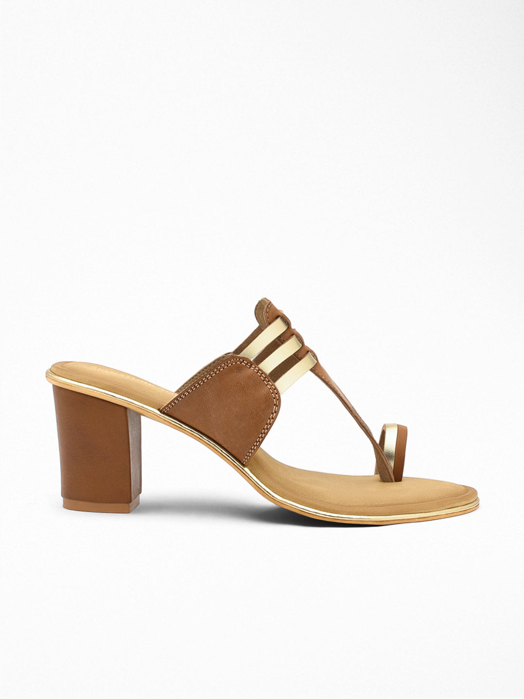 Tan Scallop Block Heel Sandal