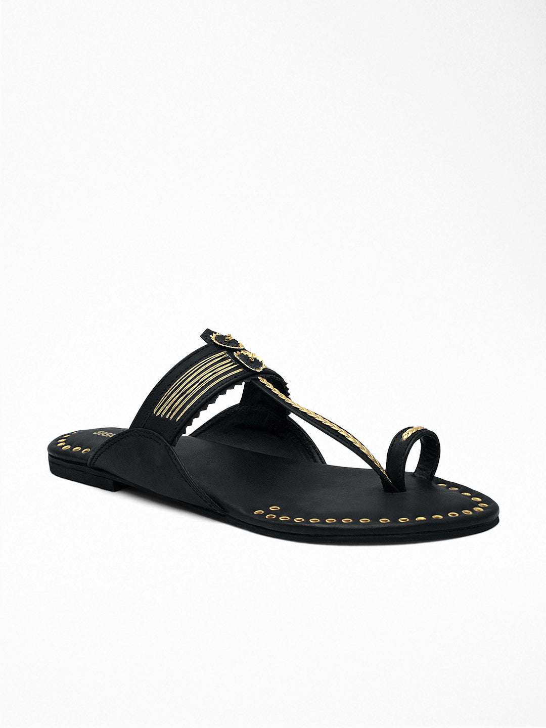 Black Gold Ethnic Flat Sandal
