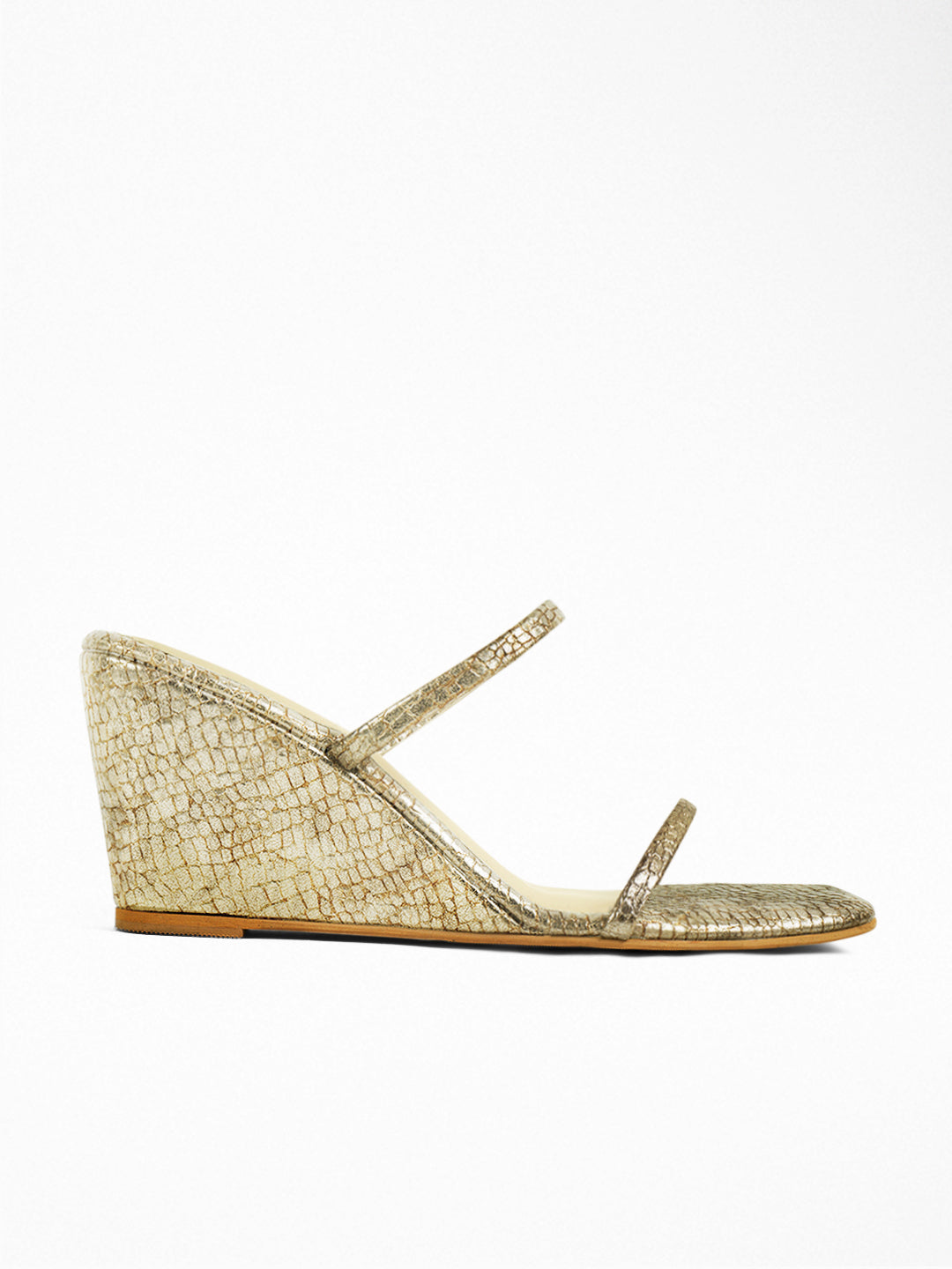 Gold Croc Wedge Mule