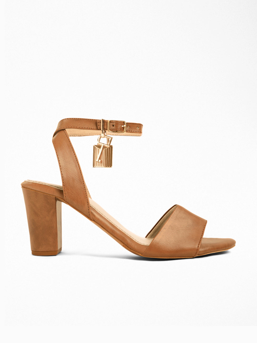 Tan Block Heel Padlock Sandal