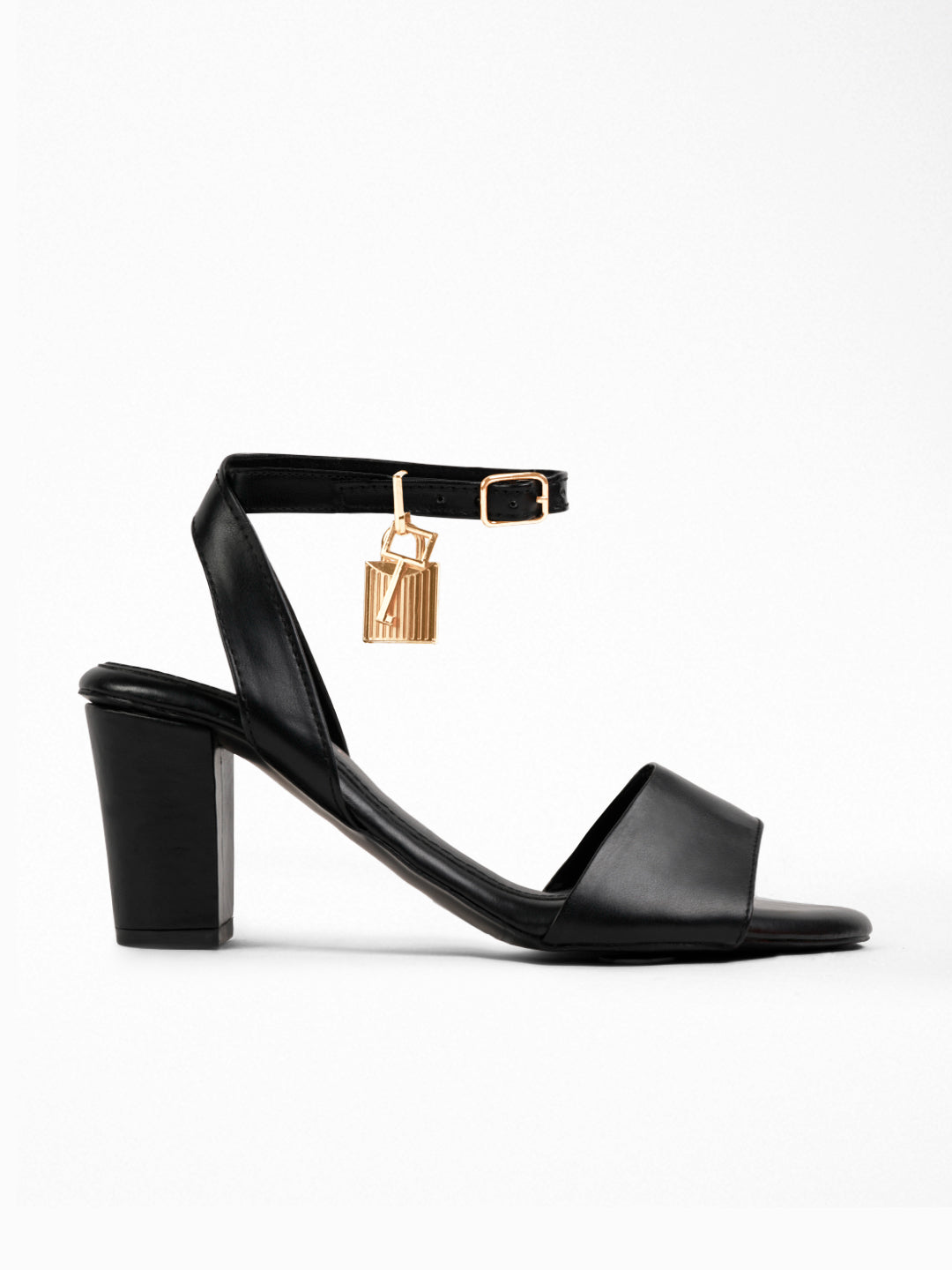 Black Block Heel Padlock Sandal