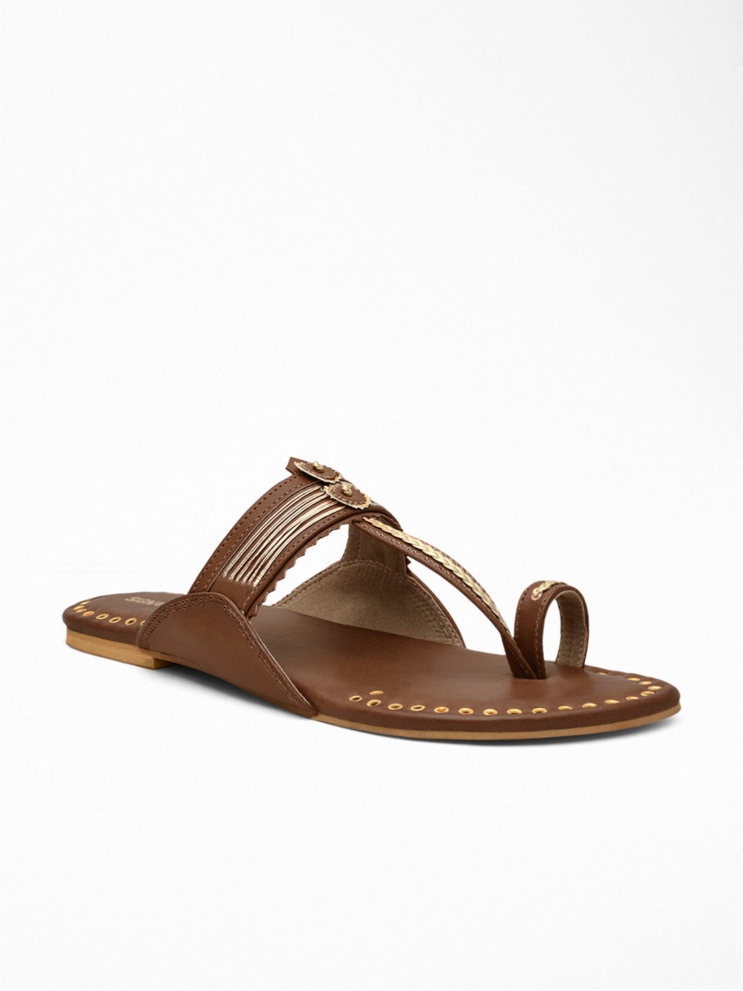 Tan Gold Ethnic Flat Sandal
