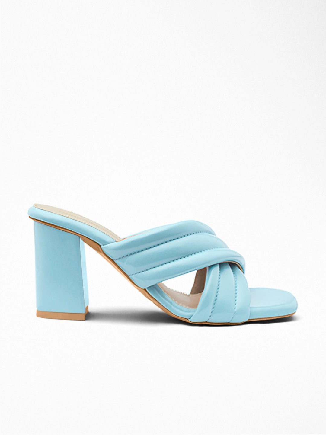Blue Padded Cross-Strap Block Heel
